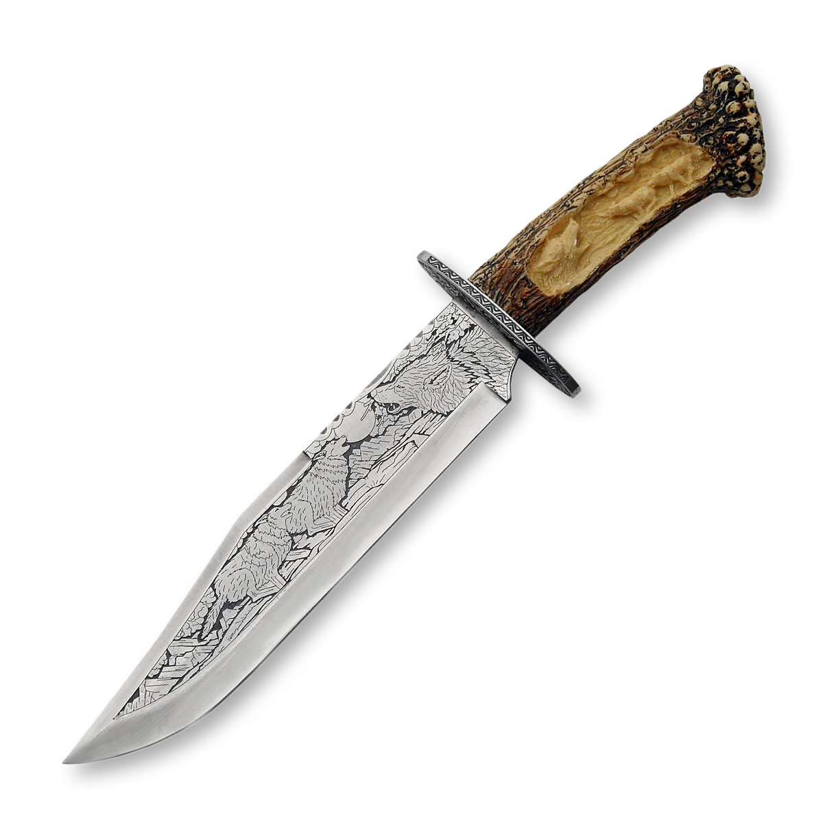 Szco Wolf Antler Fixed Blade Knife With Display 9.25in Plain Stag 211165WF View 2