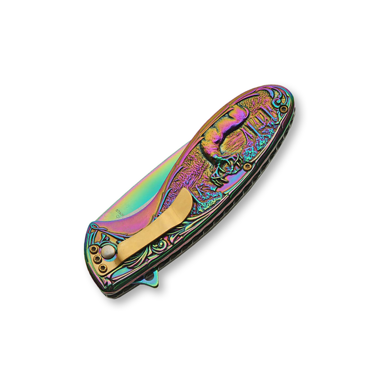 Szco Rainbow Deer II Folding Knife 3.5in Plain Linerlock 300428RB View 2