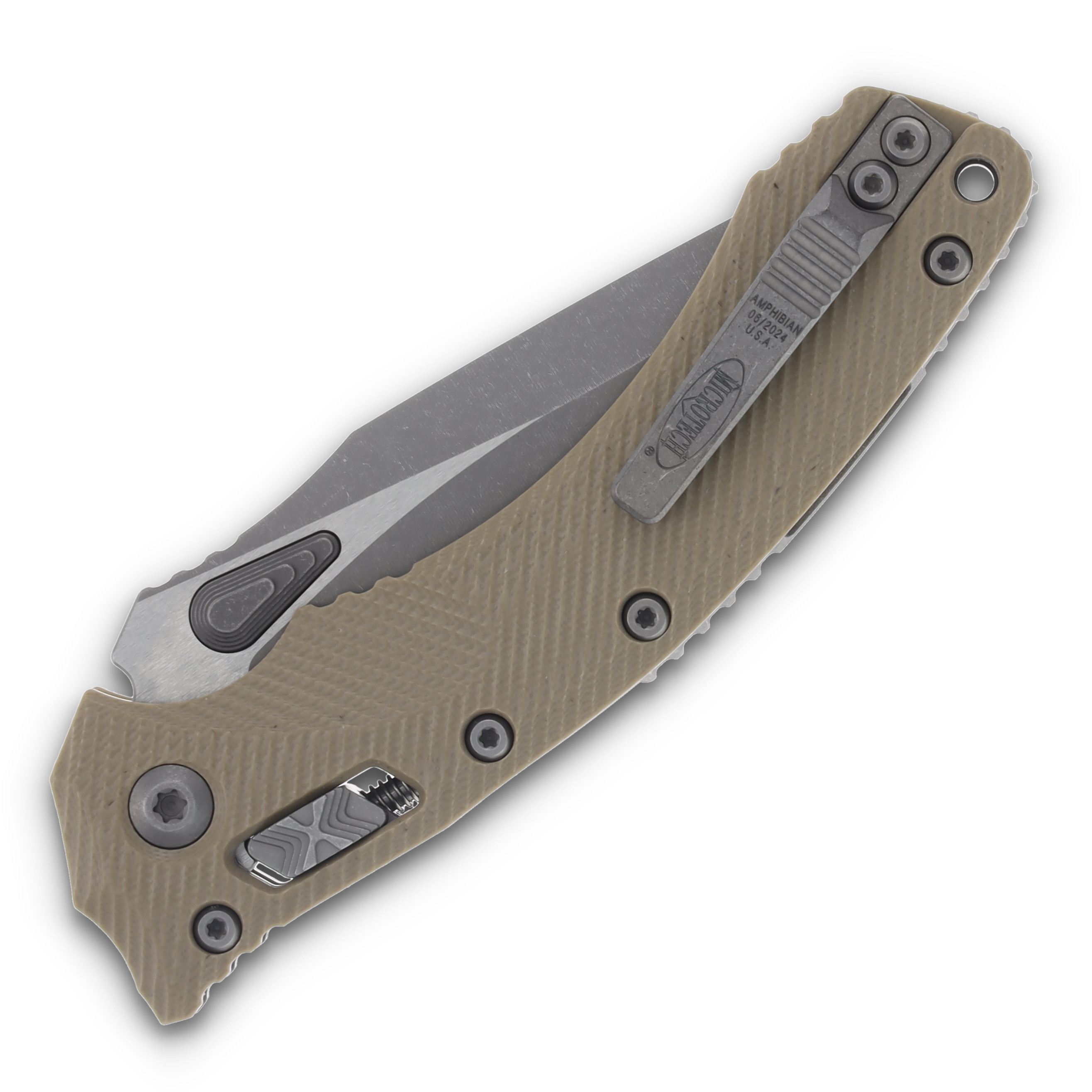 Microtech Amphibian RAM-LOK Tan Folding Knife 3.87in Apoc Drop Point MT137RL10APFLGTTA View 2