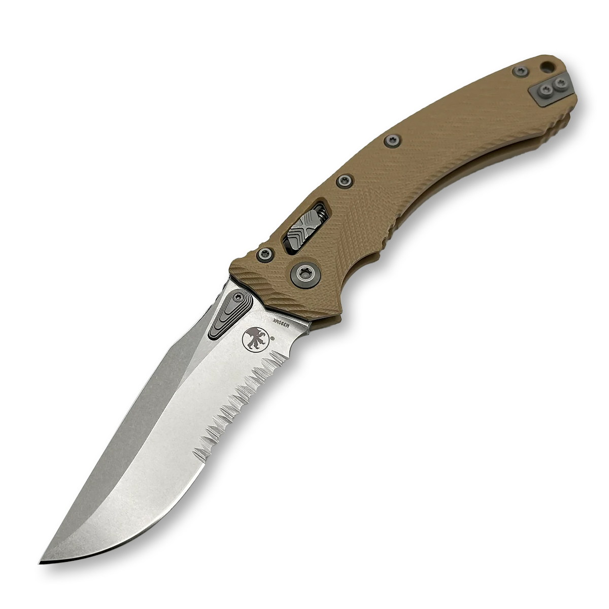 Microtech Amphibian RAM-LOK Tan 3.87in Serrated Stonewash Drop Point MT137RL11FLGTTA View 1
