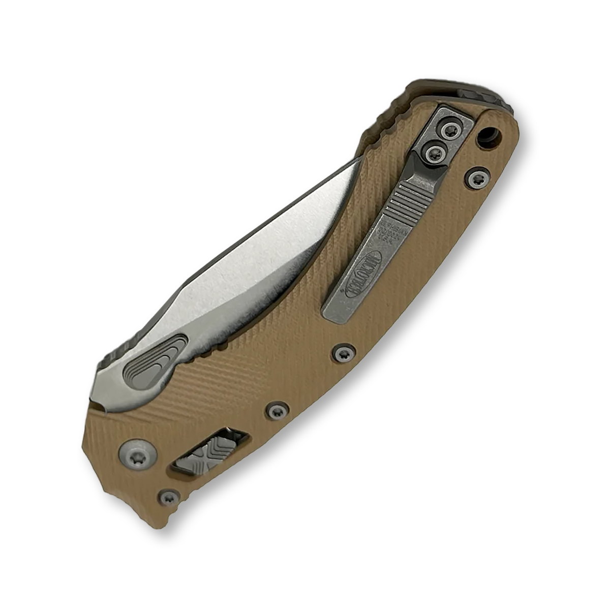 Microtech Amphibian RAM-LOK Tan 3.87in Serrated Stonewash Drop Point MT137RL11FLGTTA View 2