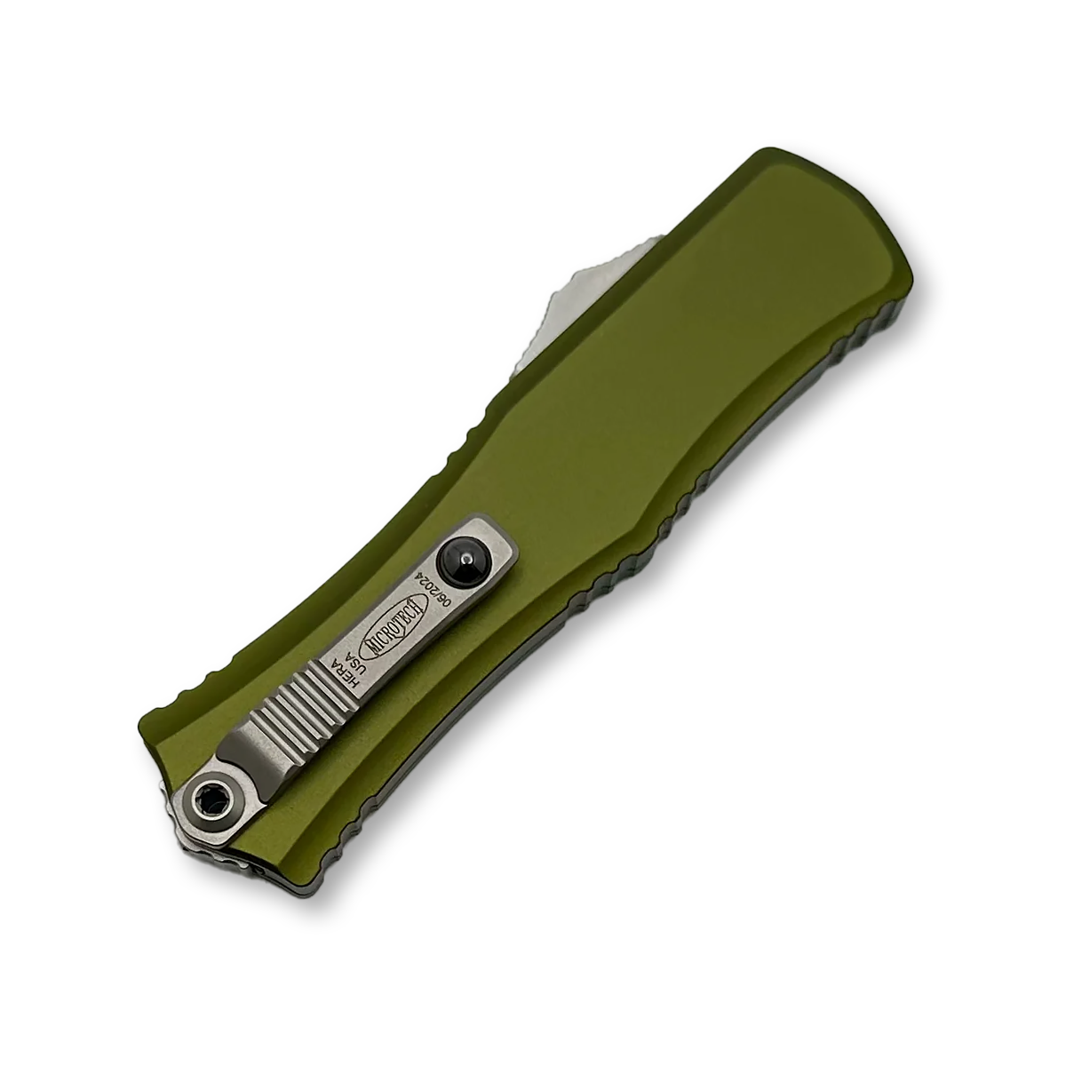 Microtech Mini Hera II OTF Automatic Knife Stonewash Bayonet OD Green View 2
