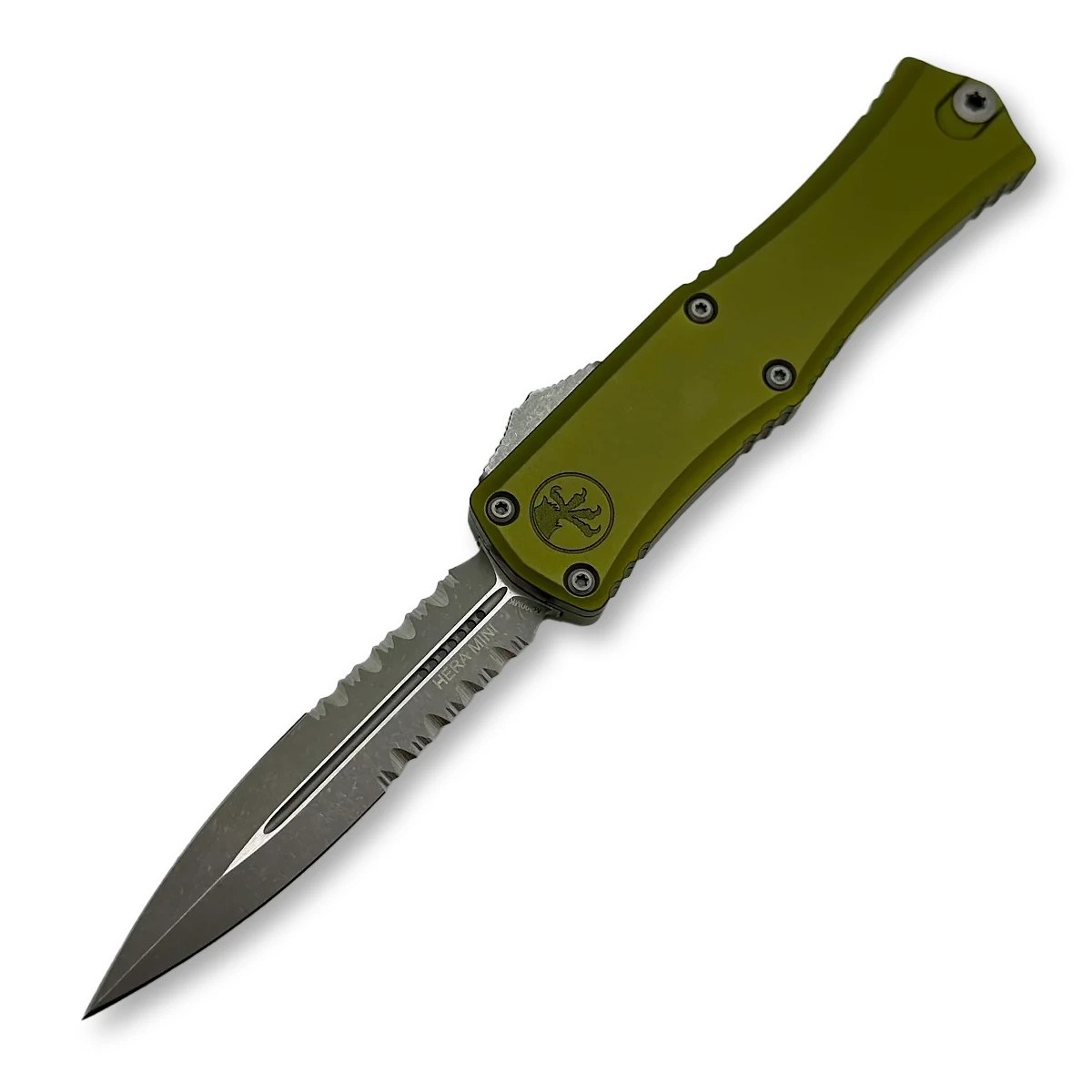 Microtech Hera II Mini D/E OD Green Apocalyptic Partial Serrated AUMT1702M11APOD View 1