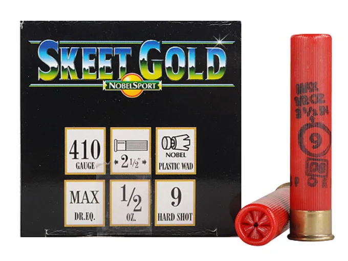 Nobel Sport Skeet Gold Shotshell .410 Bore 25 Rounds 2.5in 1/2oz #9 Shot Max Dram ANS4129 View 1