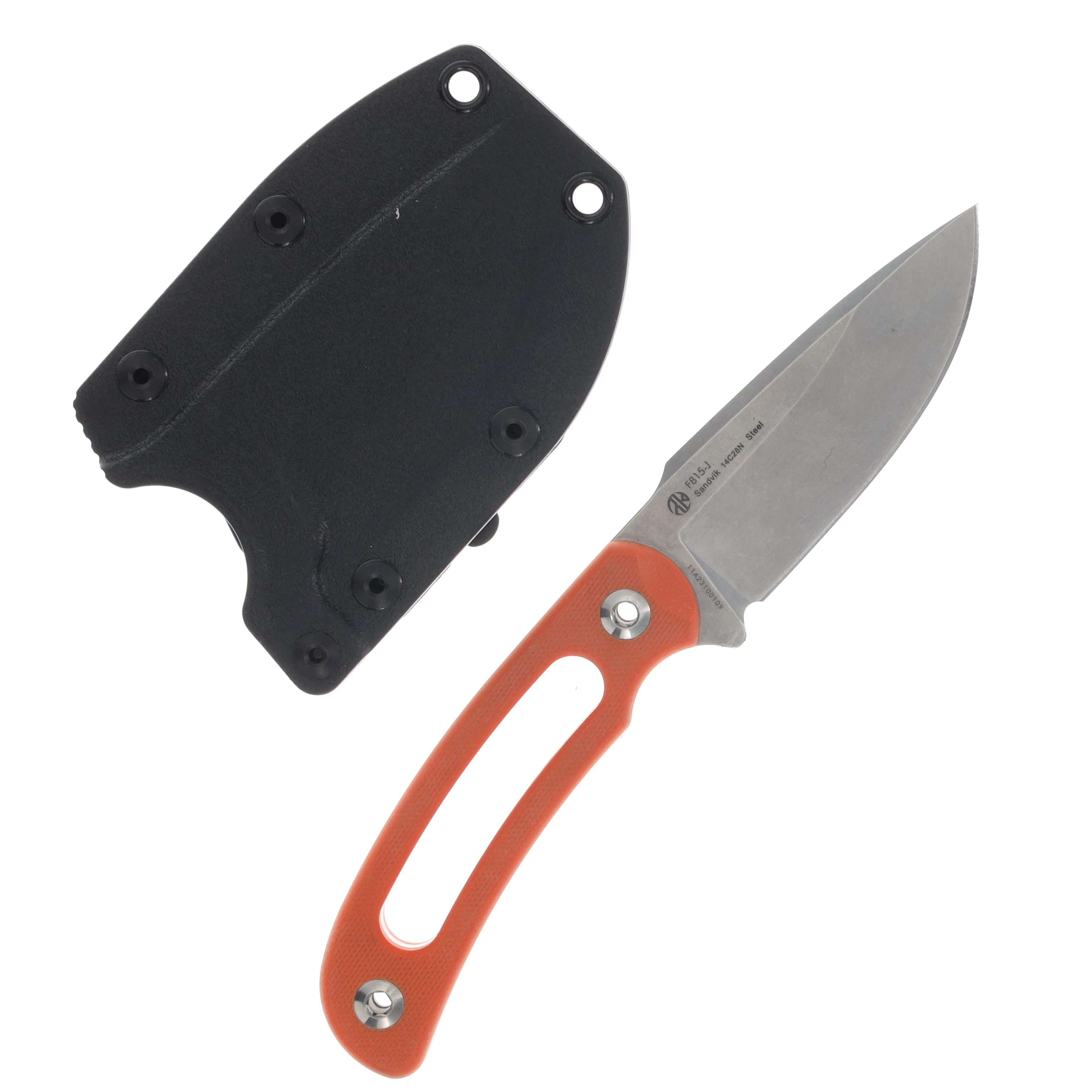 Ruike Hornet Fixed Blade Orange 3.35 Inch Plain Stonewash Drop Point RUPF815J View 1