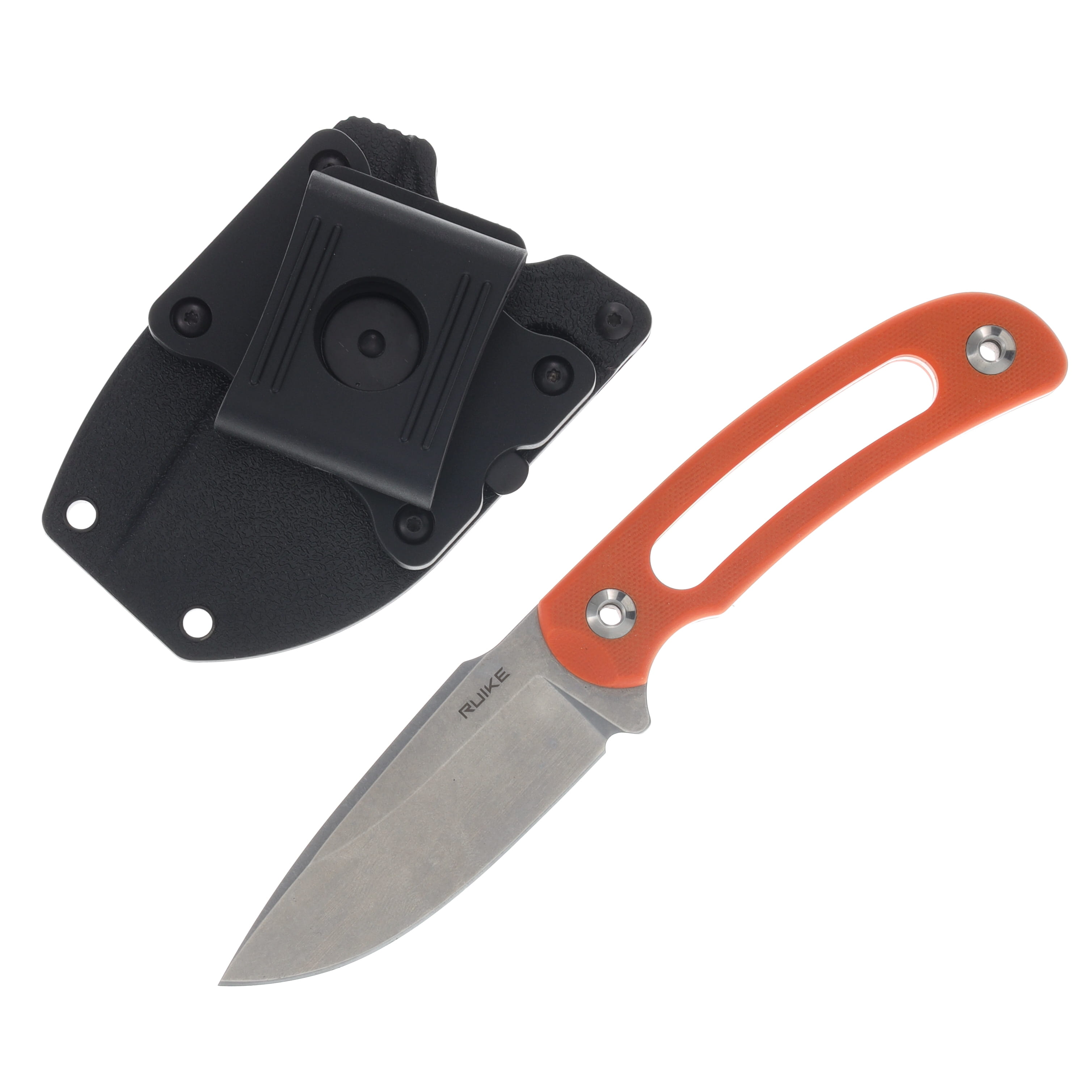 Ruike Hornet Fixed Blade Orange 3.35 Inch Plain Stonewash Drop Point RUPF815J View 2