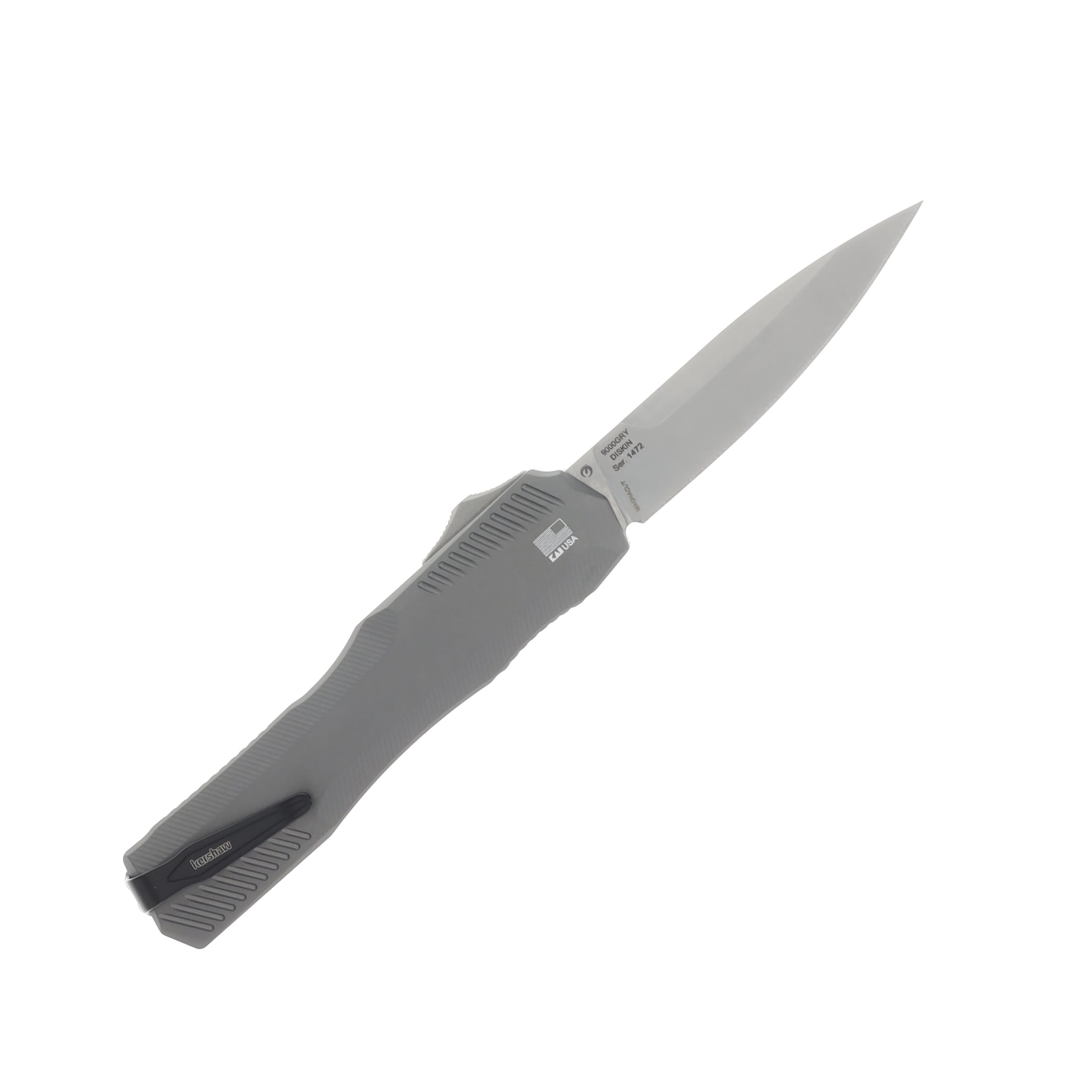Kershaw Livewire OTF Auto Knife Gray - 3.3in Stonewashed Spear Point S/E Plain AUKS9000GRY View 2