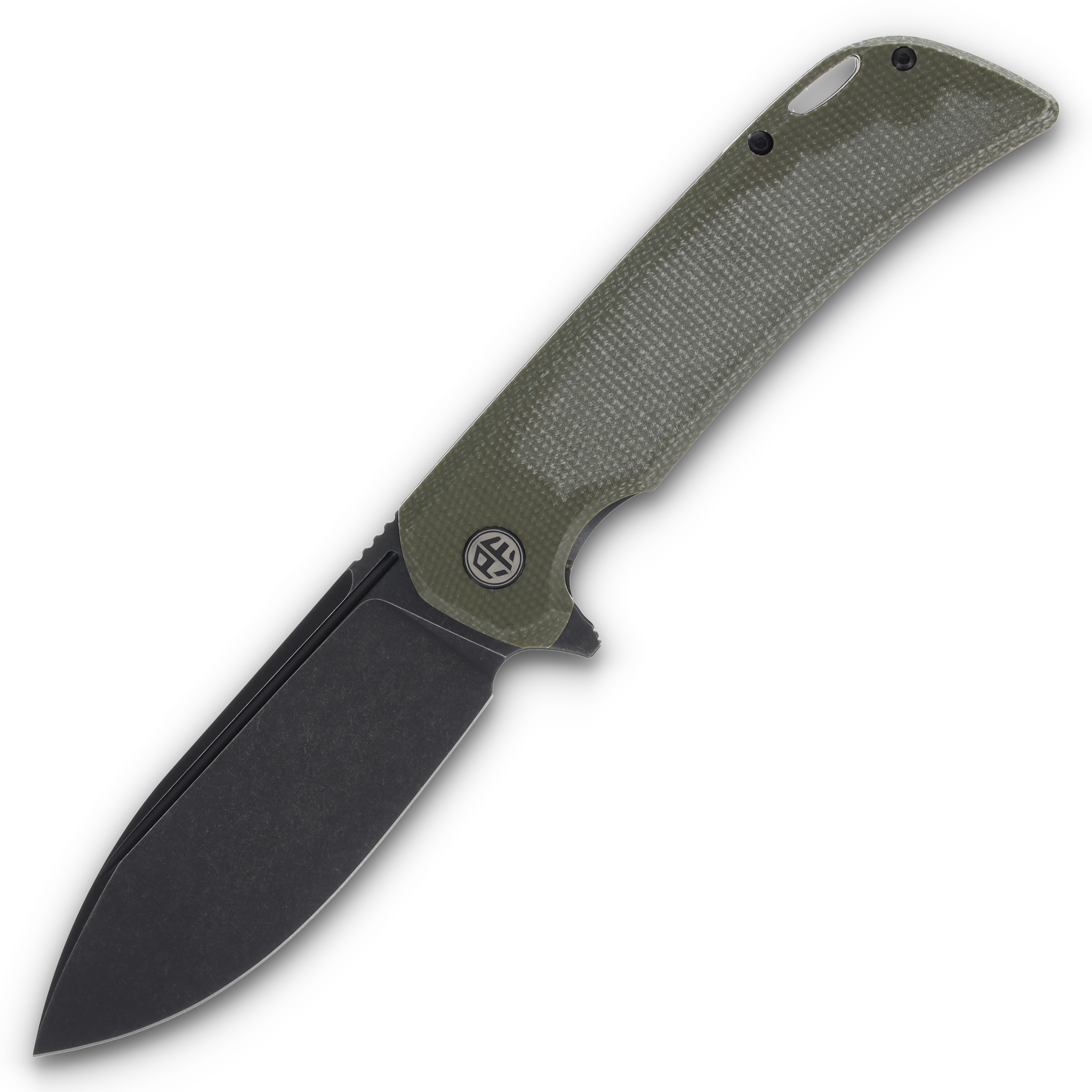 Petrified Fish Tunny Folder 14C28N Black Stonewash Green Micarta Handle PFB05GRMDW View 1