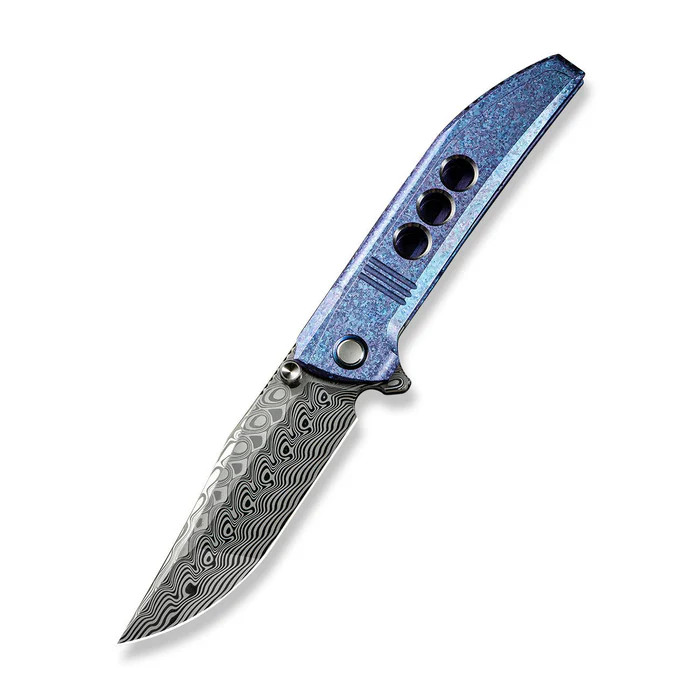 We Knife Co Ezinta Blue/Purple Titanium 3.99in Damasteel Clip Point WE22041-DS1 View 3