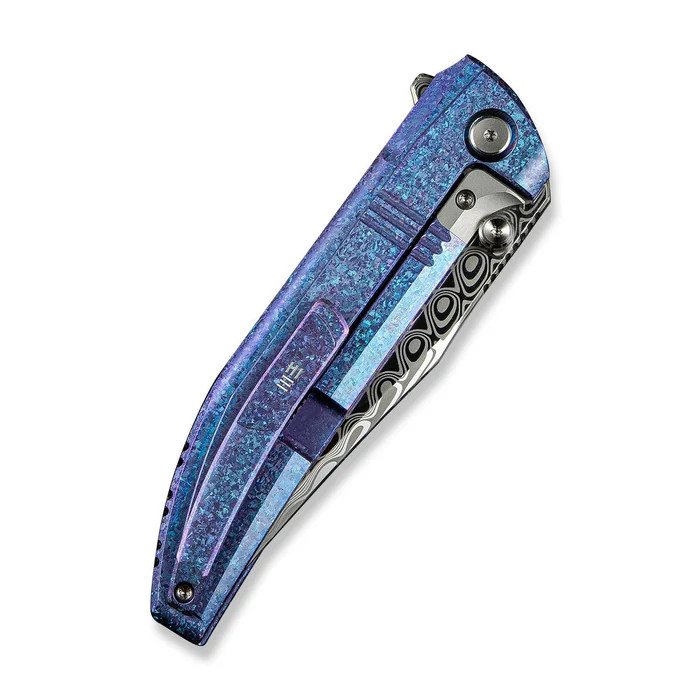 We Knife Co Ezinta Blue/Purple Titanium 3.99in Damasteel Clip Point WE22041-DS1 View 6
