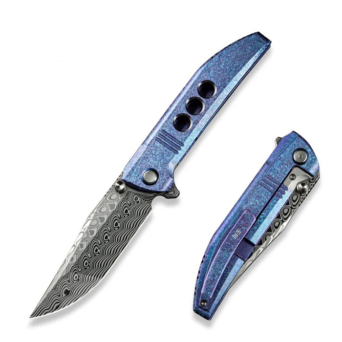 We Knife Co Ezinta Blue/Purple Titanium 3.99in Damasteel Clip Point WE22041-DS1 View 1