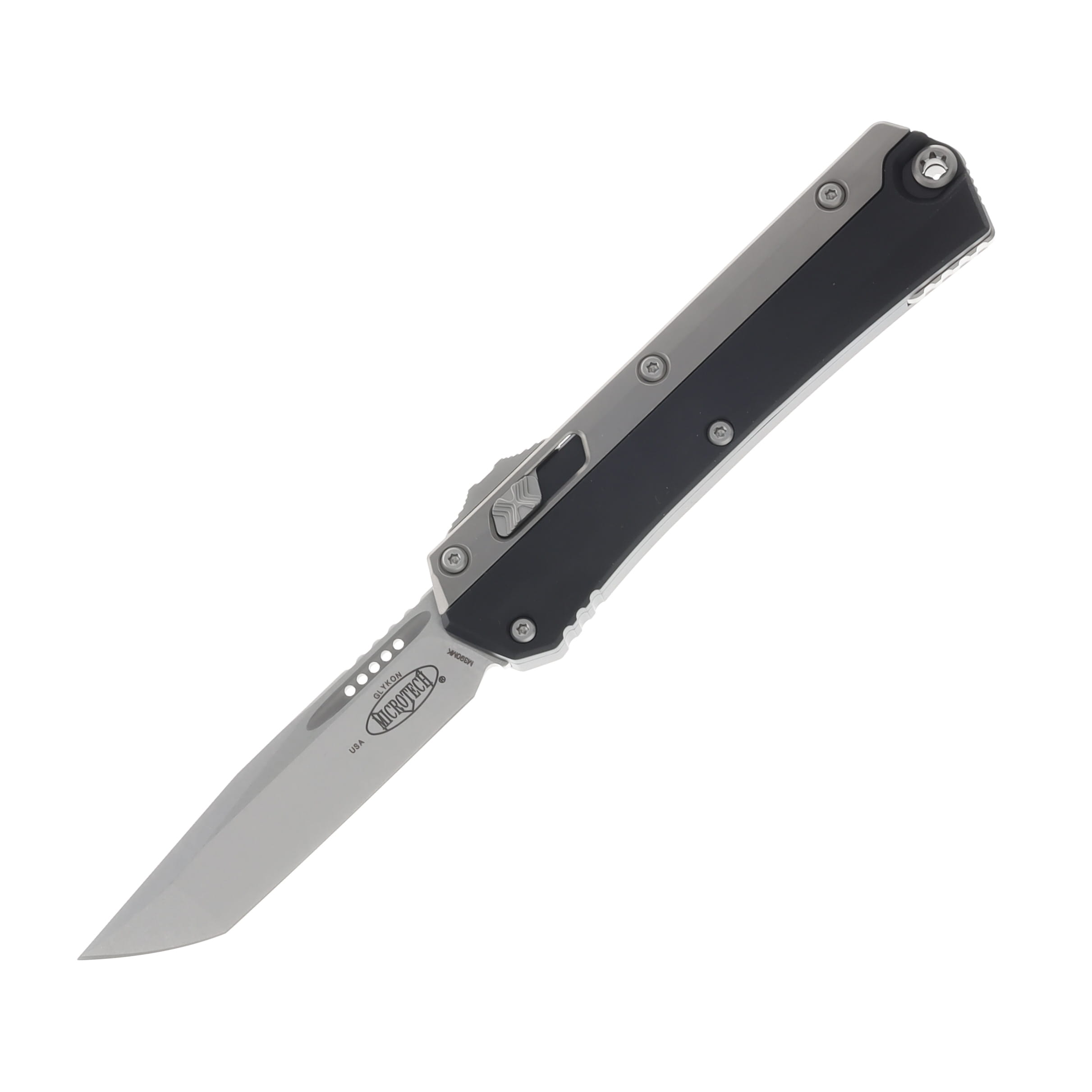 Microtech Glykon Auto OTF Bead Blast Overlay 3.75in Stonewash T/E Nickel Boron Internals AUMT18510 View 1