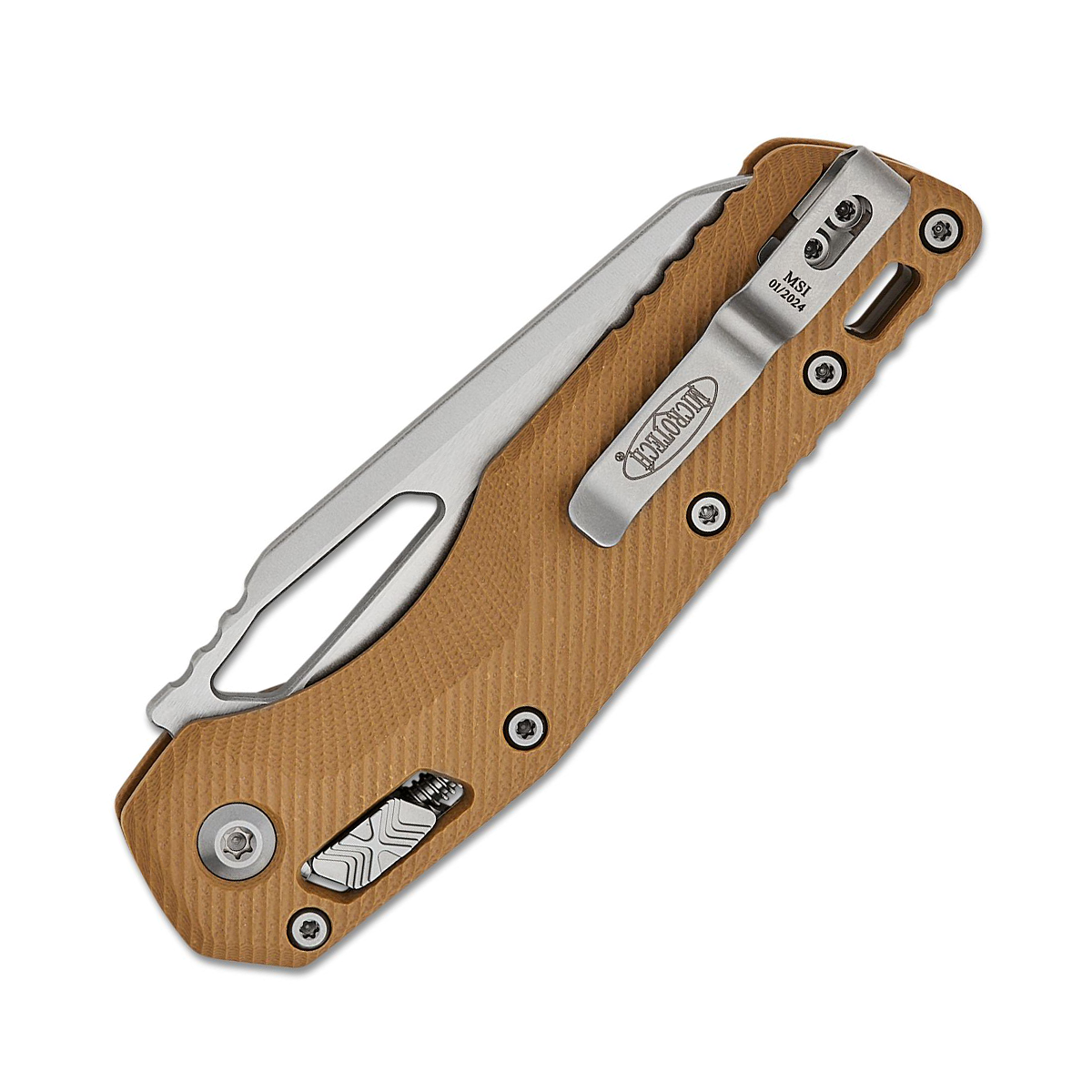 Microtech MSI Ram-Lok Fluted G10 Tan 3.88in Stonewash Wharncliffe Blade MT21010FLGTTA View 2