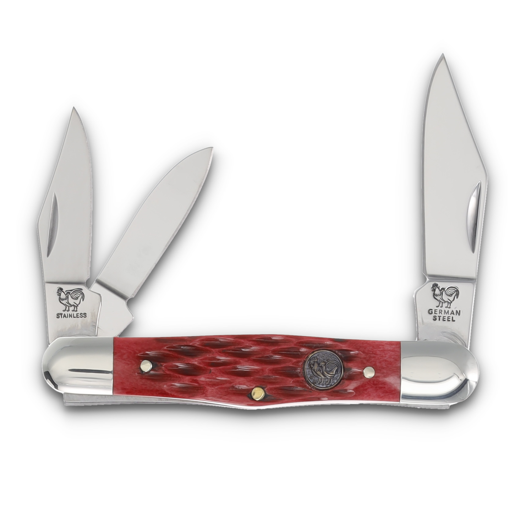 Hen & Rooster 3 Blade Whittler Red Pick Bone HRI123RPB View 1