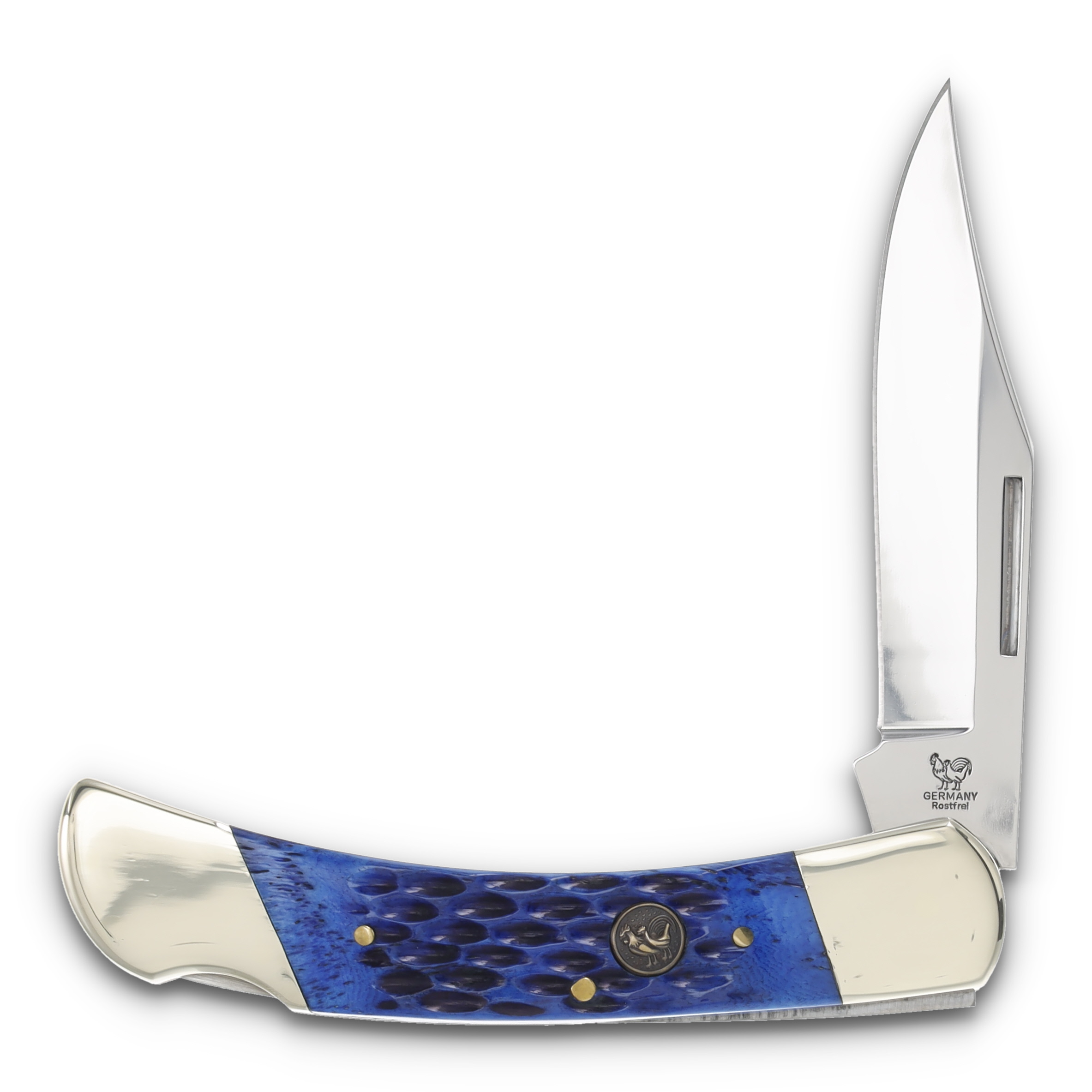 Hen & Rooster Single-Blade Blue Jigged Bone Lockback Folding Knife HRI361BLBP View 1