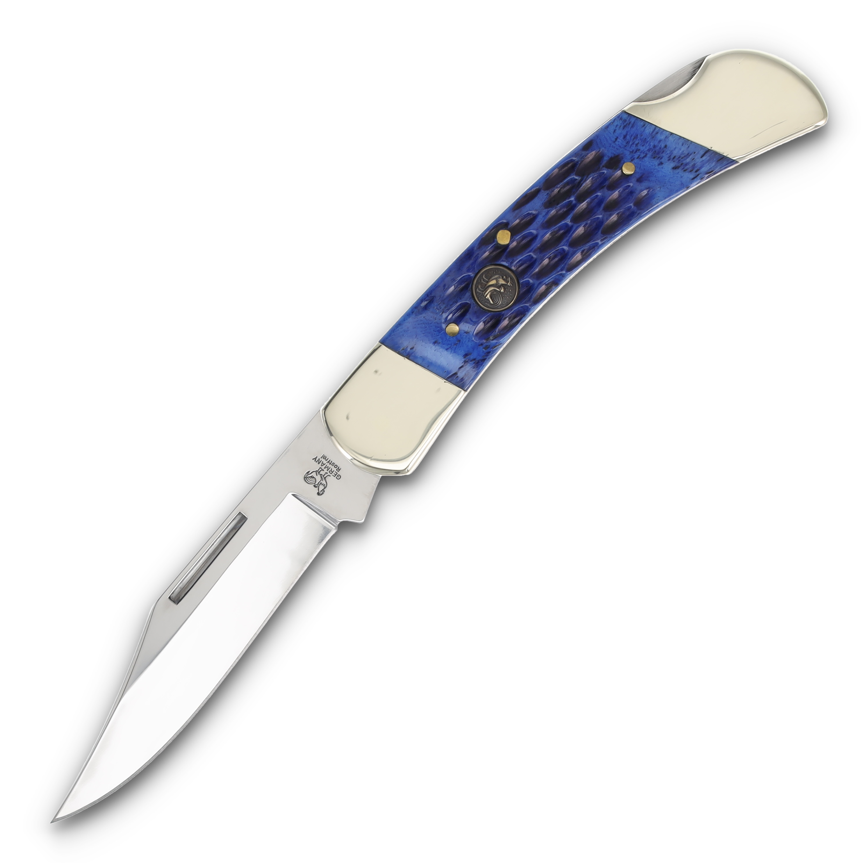 Hen & Rooster Single-Blade Blue Jigged Bone Lockback Folding Knife HRI361BLBP View 3