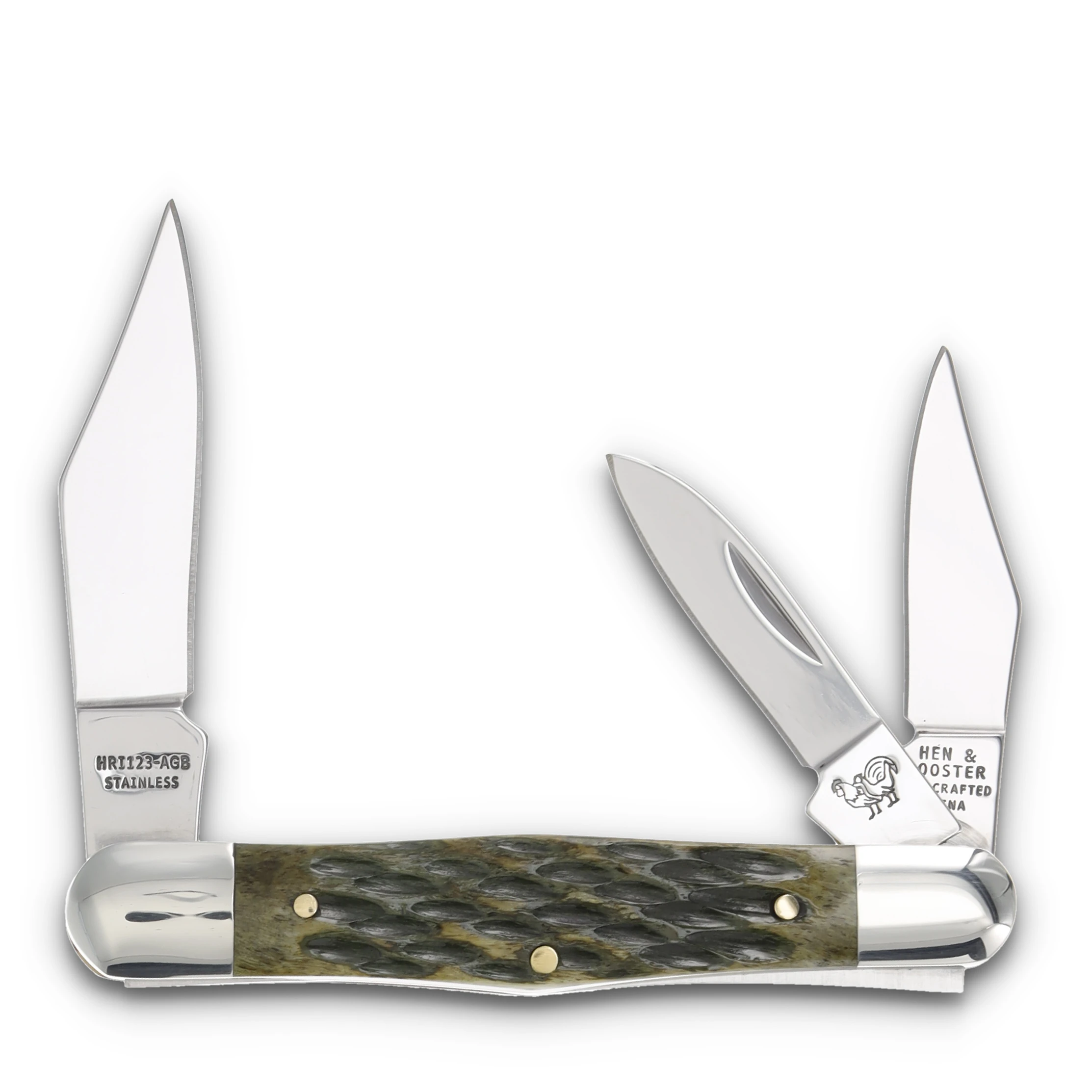 Hen & Rooster 3 Blade Whittler Antique Green Bone HRI123AGB View 2