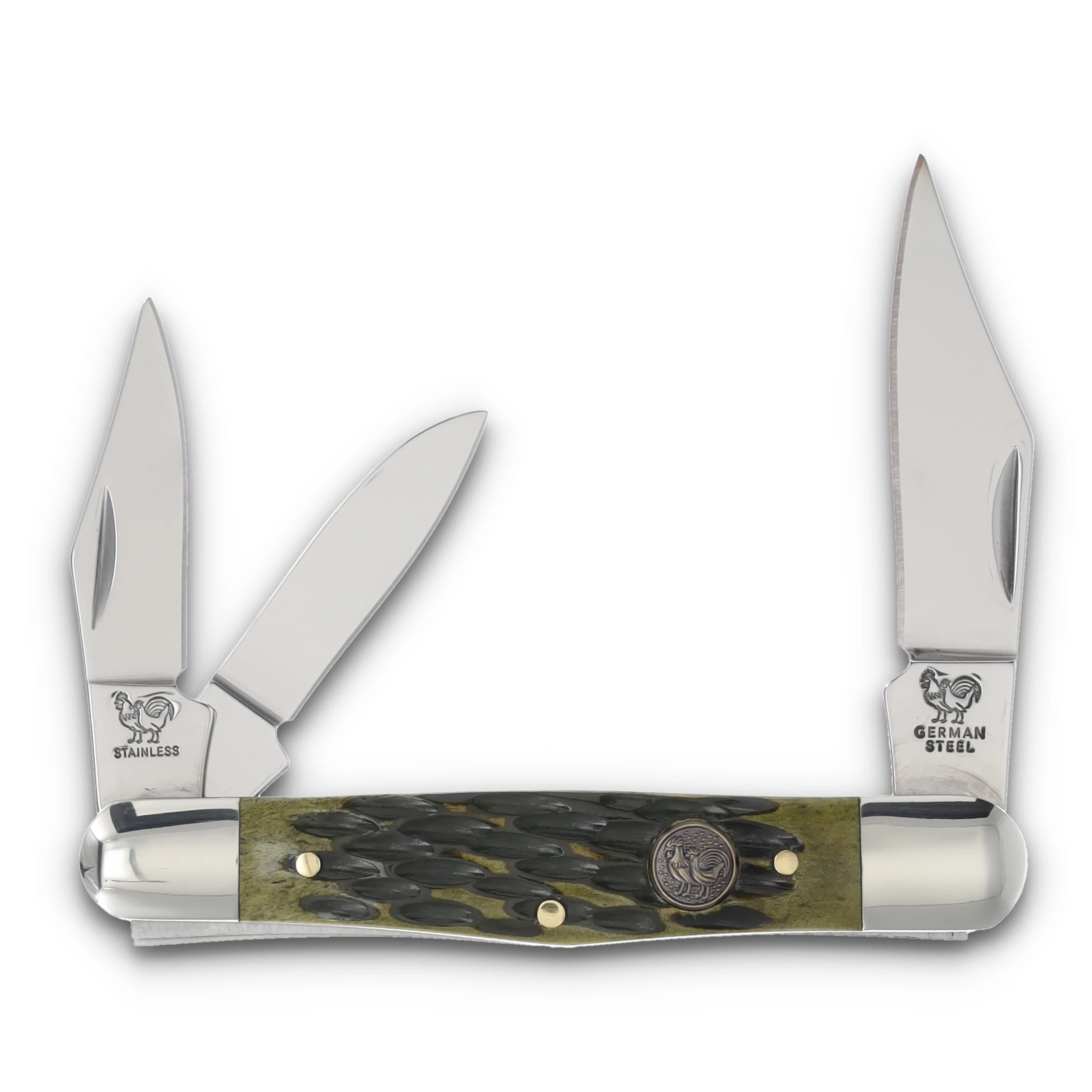 Hen & Rooster 3 Blade Whittler Antique Green Bone HRI123AGB View 1