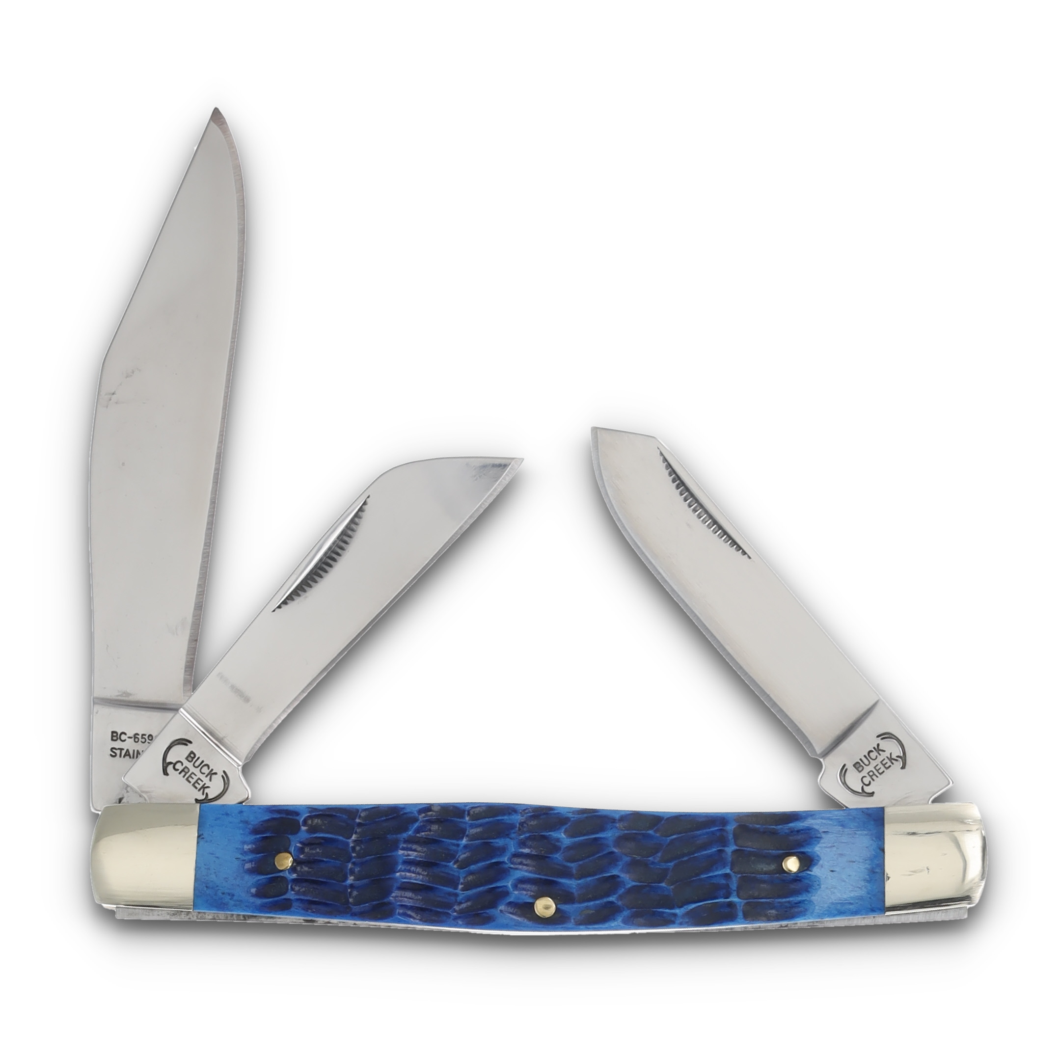 Buck Creek Large Stockman Blue Jigged Bone Handle FRBCI659CB View 2