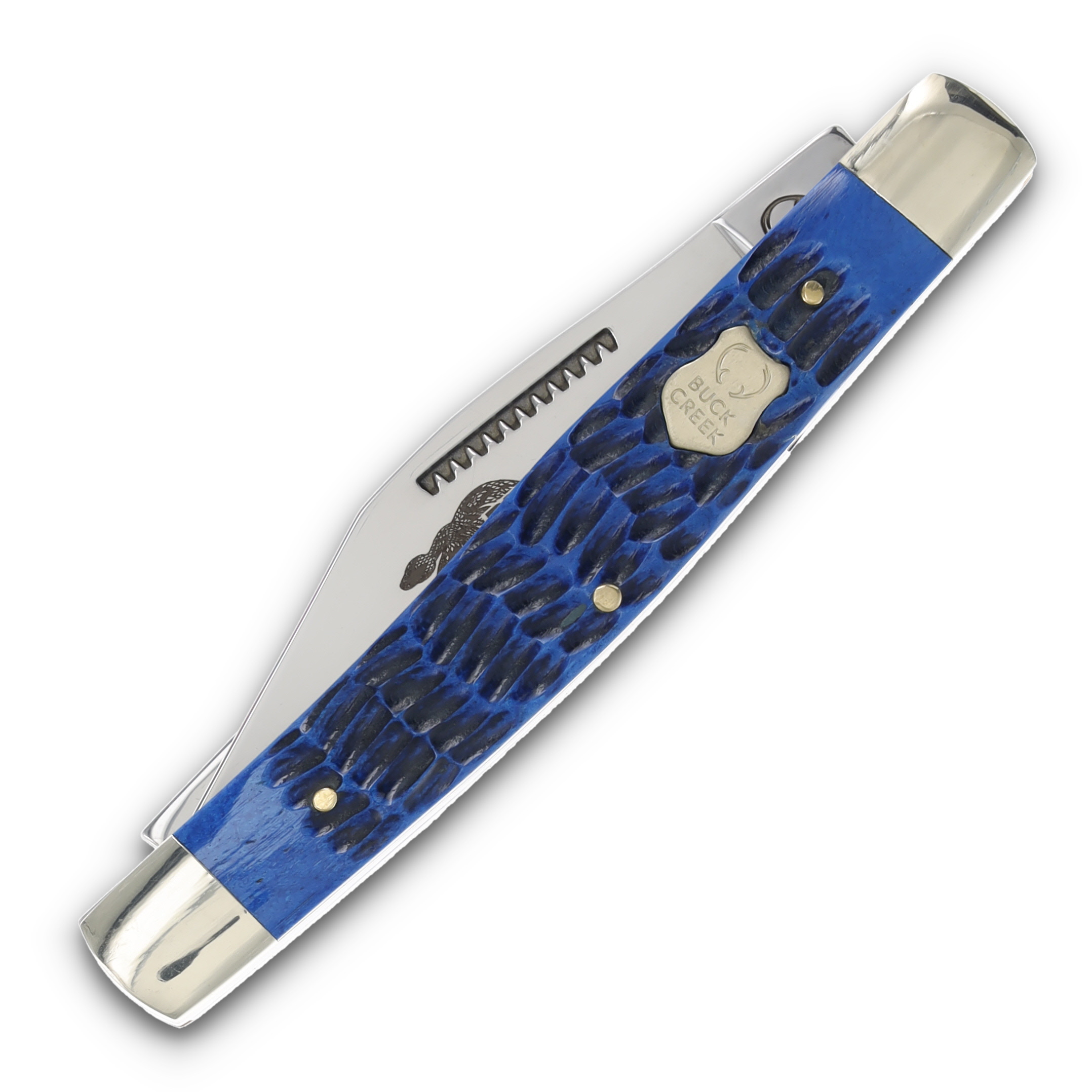 Buck Creek Large Stockman Blue Jigged Bone Handle FRBCI659CB View 3