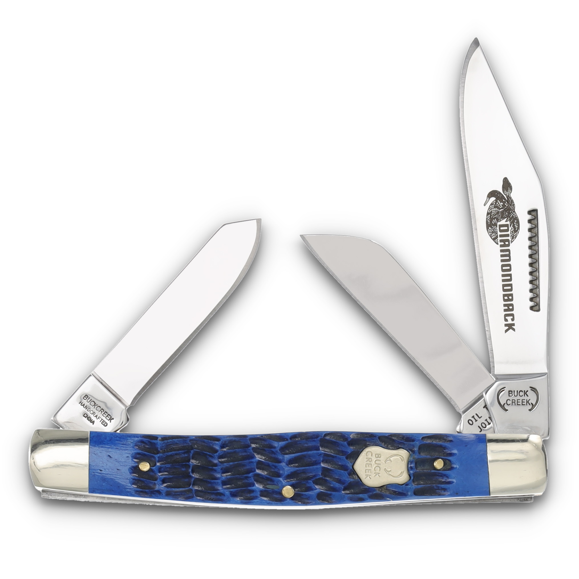 Buck Creek Large Stockman Blue Jigged Bone Handle FRBCI659CB View 1
