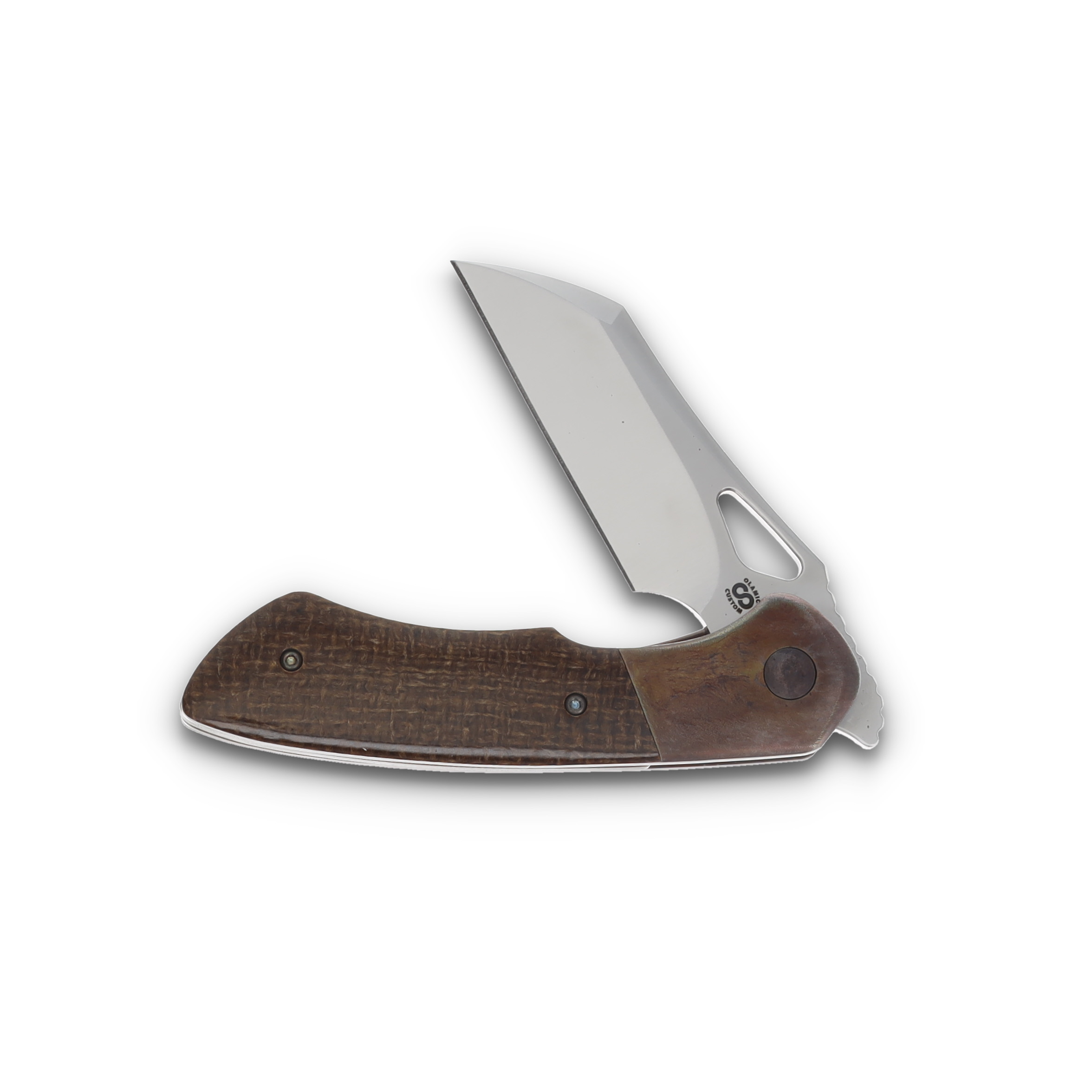 Olamic Whippersnapper BL Folding Knife Satin XHP Wharncliffe/Antique Entropic/Burlap Micarta 277W View 3