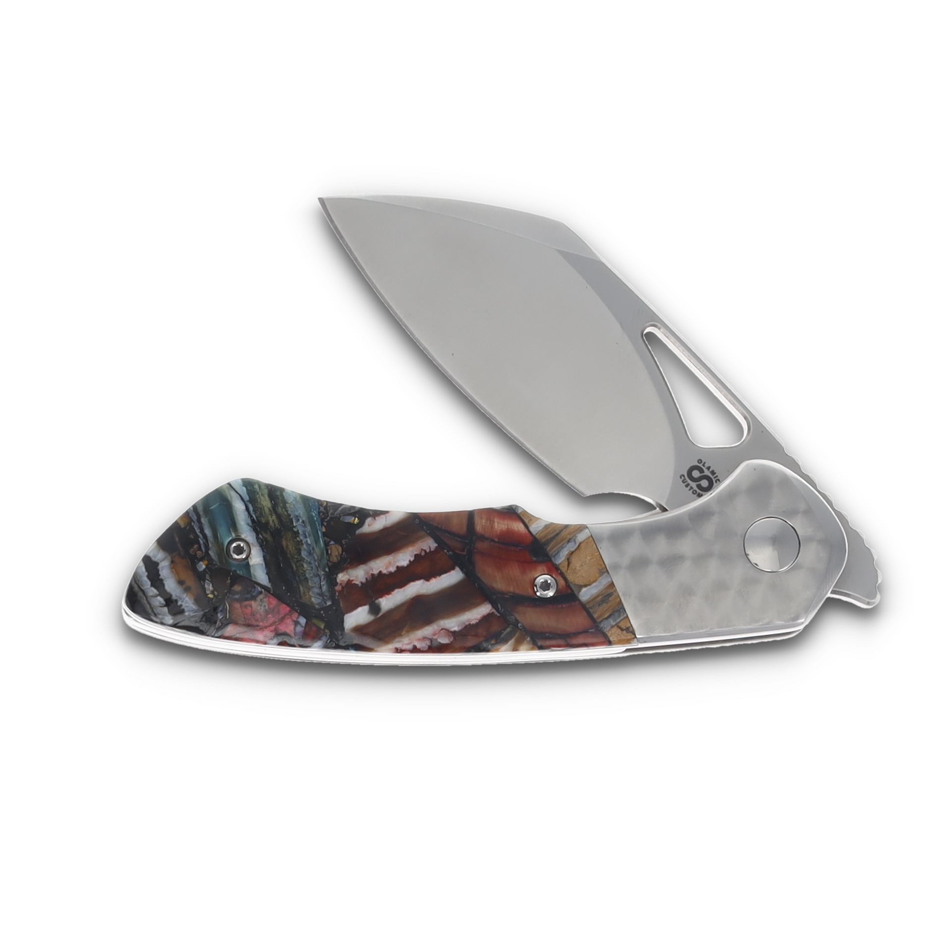 Olamic Whippersnapper BL Folding Knife Satin S90V Sheepsfoot/Jeweled Titanium/Mammoth Toothpick Patchwork 324S View 3