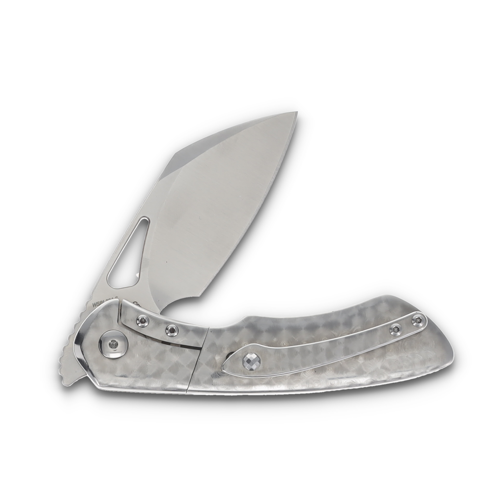 Olamic Whippersnapper BL Folding Knife Satin S90V Sheepsfoot/Jeweled Titanium/Mammoth Toothpick Patchwork 324S View 4