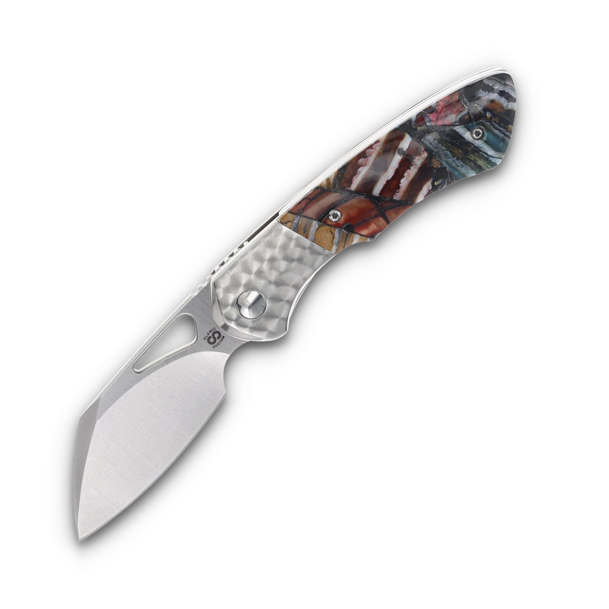 Olamic Whippersnapper BL Folding Knife Satin S90V Sheepsfoot/Jeweled Titanium/Mammoth Toothpick Patchwork 324S View 1