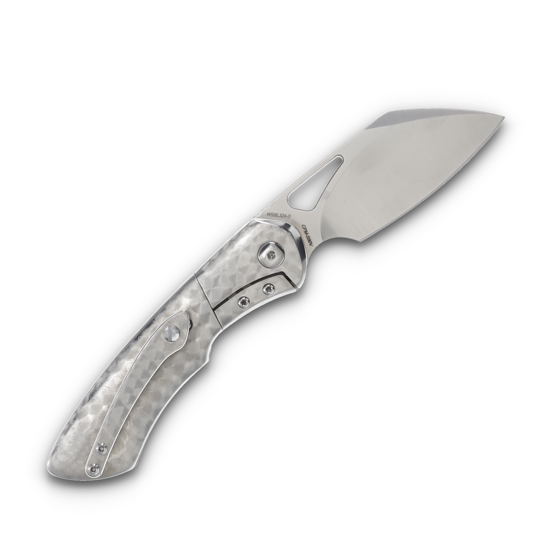 Olamic Whippersnapper BL Folding Knife Satin S90V Sheepsfoot/Jeweled Titanium/Mammoth Toothpick Patchwork 324S View 2