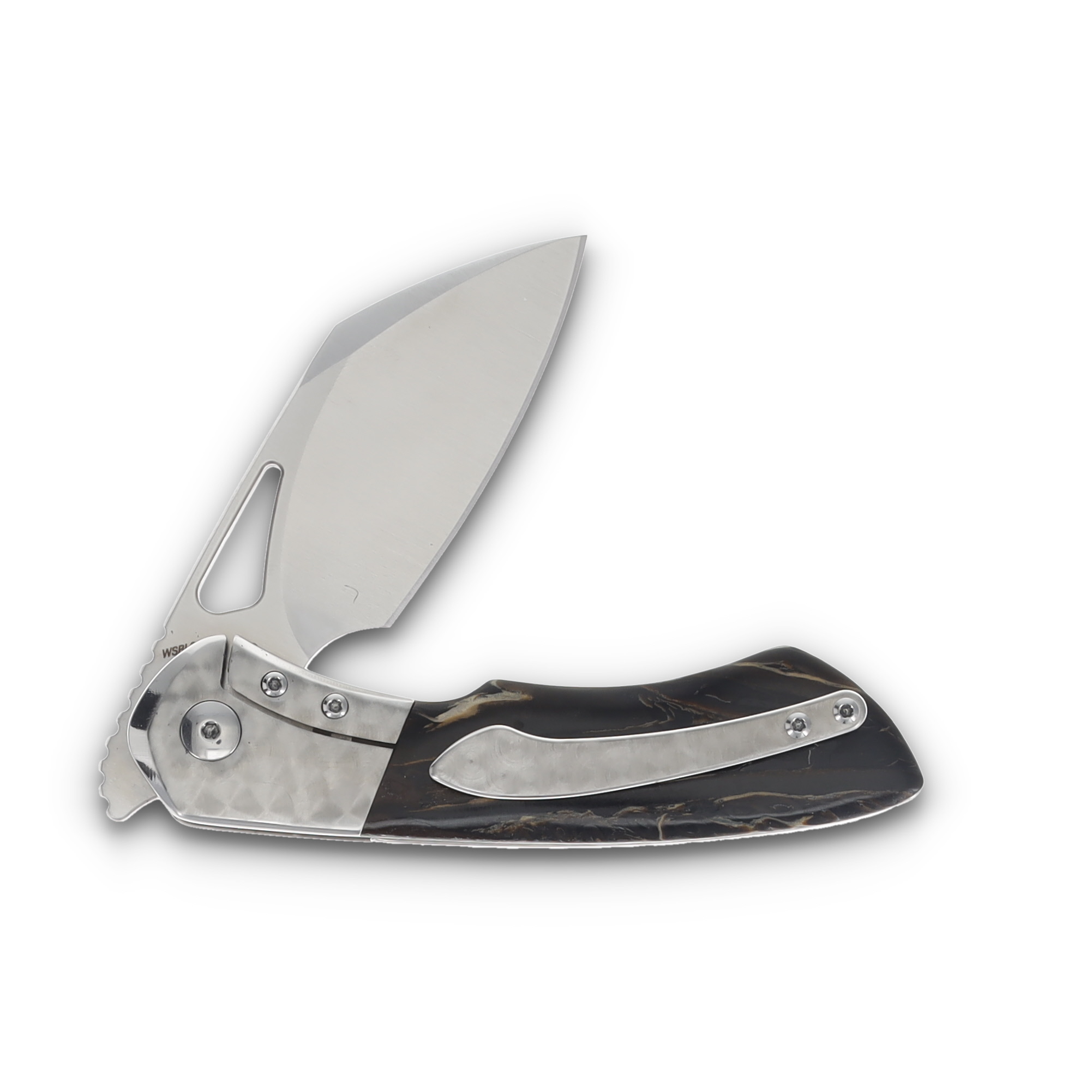 Olamic Whippersnapper BL Folding Knife Satin S90V Sheepsfoot/Jeweled Titanium/Tropical Fernwood 347S View 4