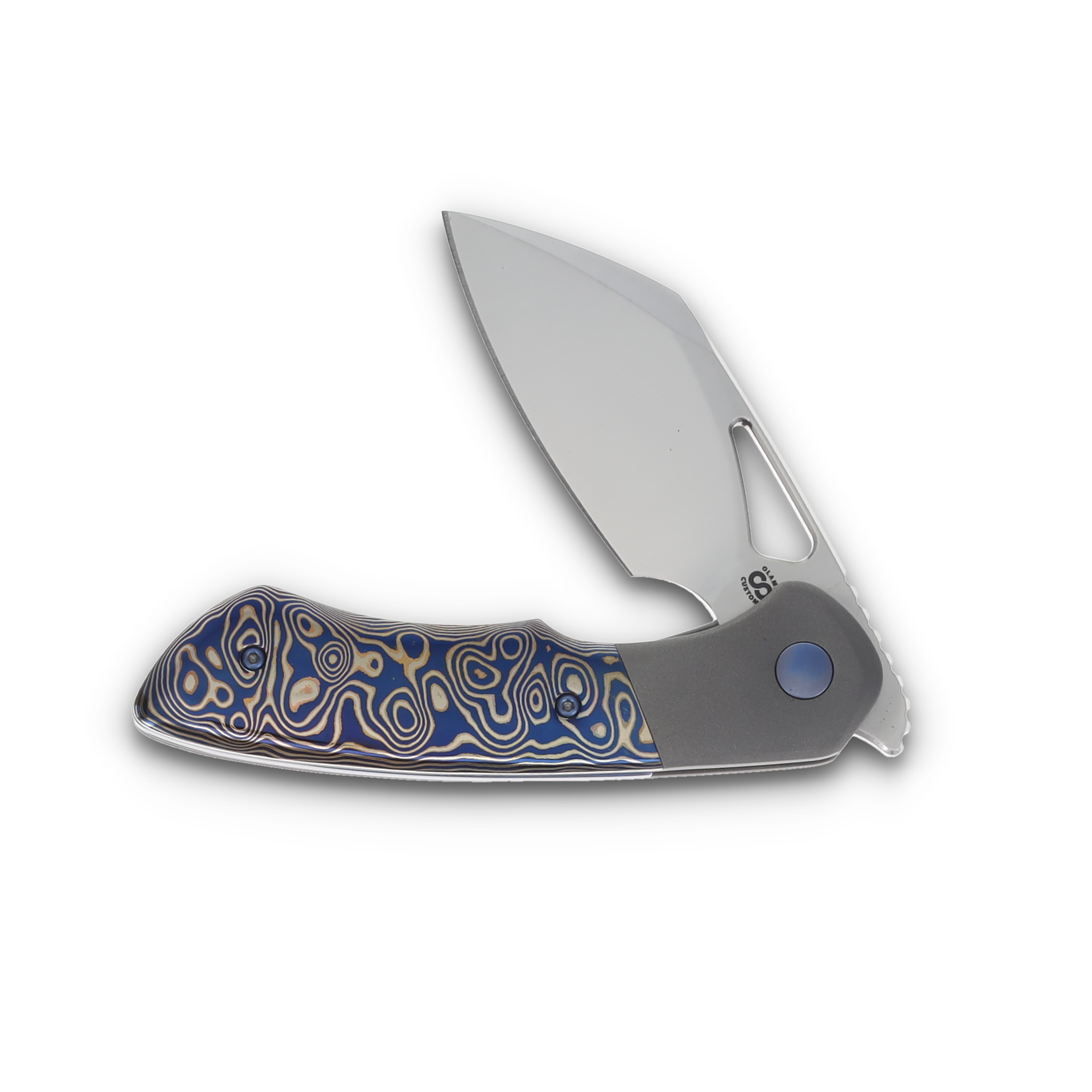 Olamic Whippersnapper BL Folding Knife Satin XHP Sheepsfoot/Dark Blast/Fedokume 360S View 3