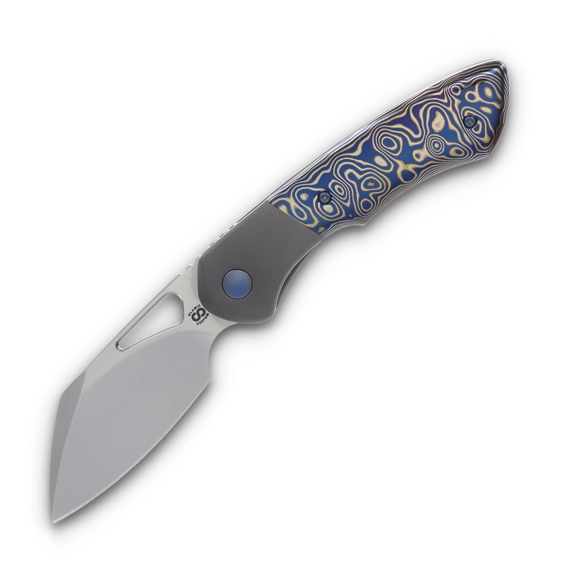 Olamic Whippersnapper BL Folding Knife Satin XHP Sheepsfoot/Dark Blast/Fedokume 360S View 1