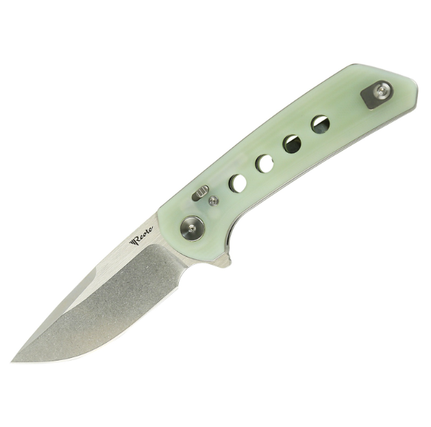 Reate PL-XF Folding Knife Jade 3.4 Inch Plain Stonewash Drop Point REPL-XF7 View 1