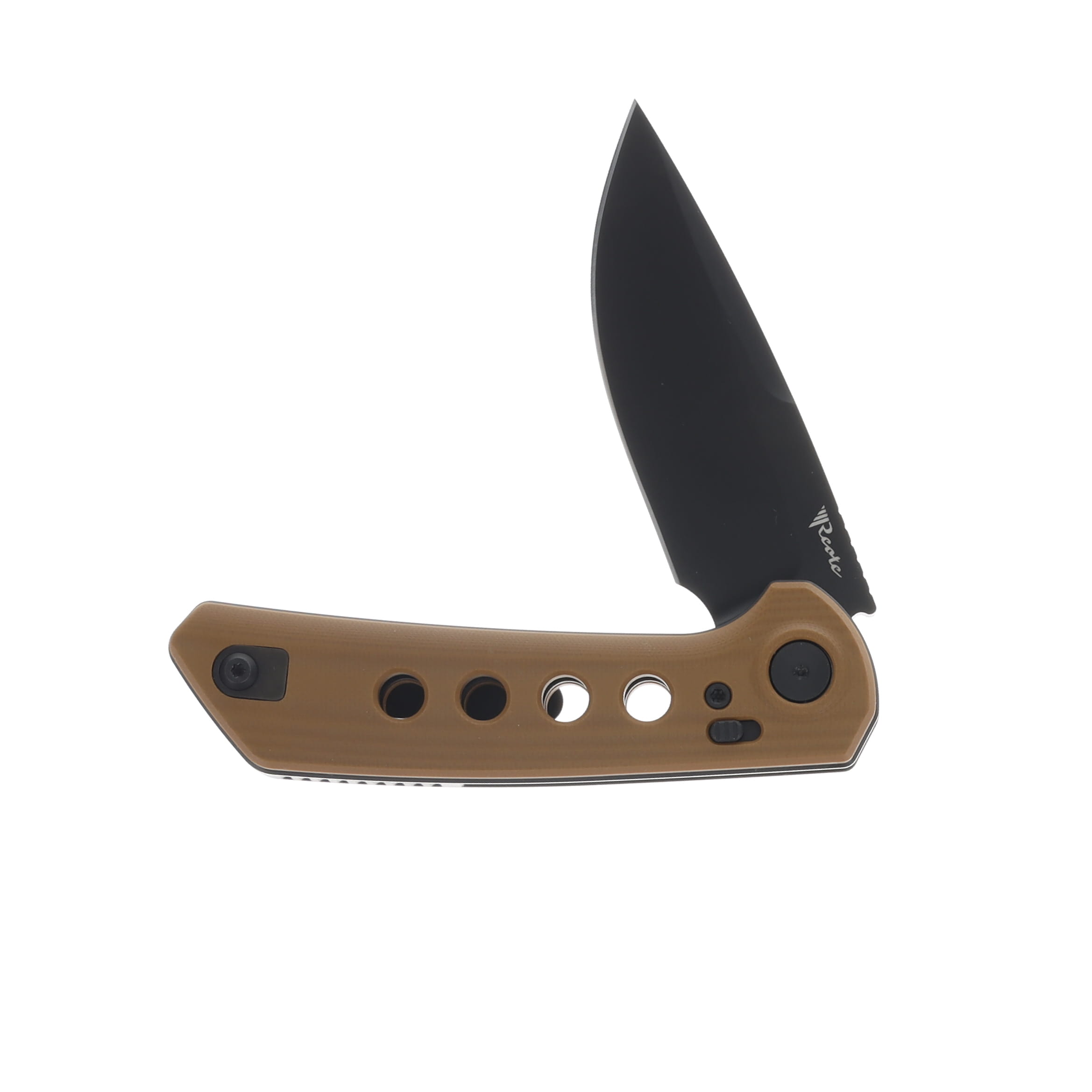 Reate PL-XF Folding Knife Tan 3.4 Inch Plain Black PVD Drop Point REPL-XF10 View 3