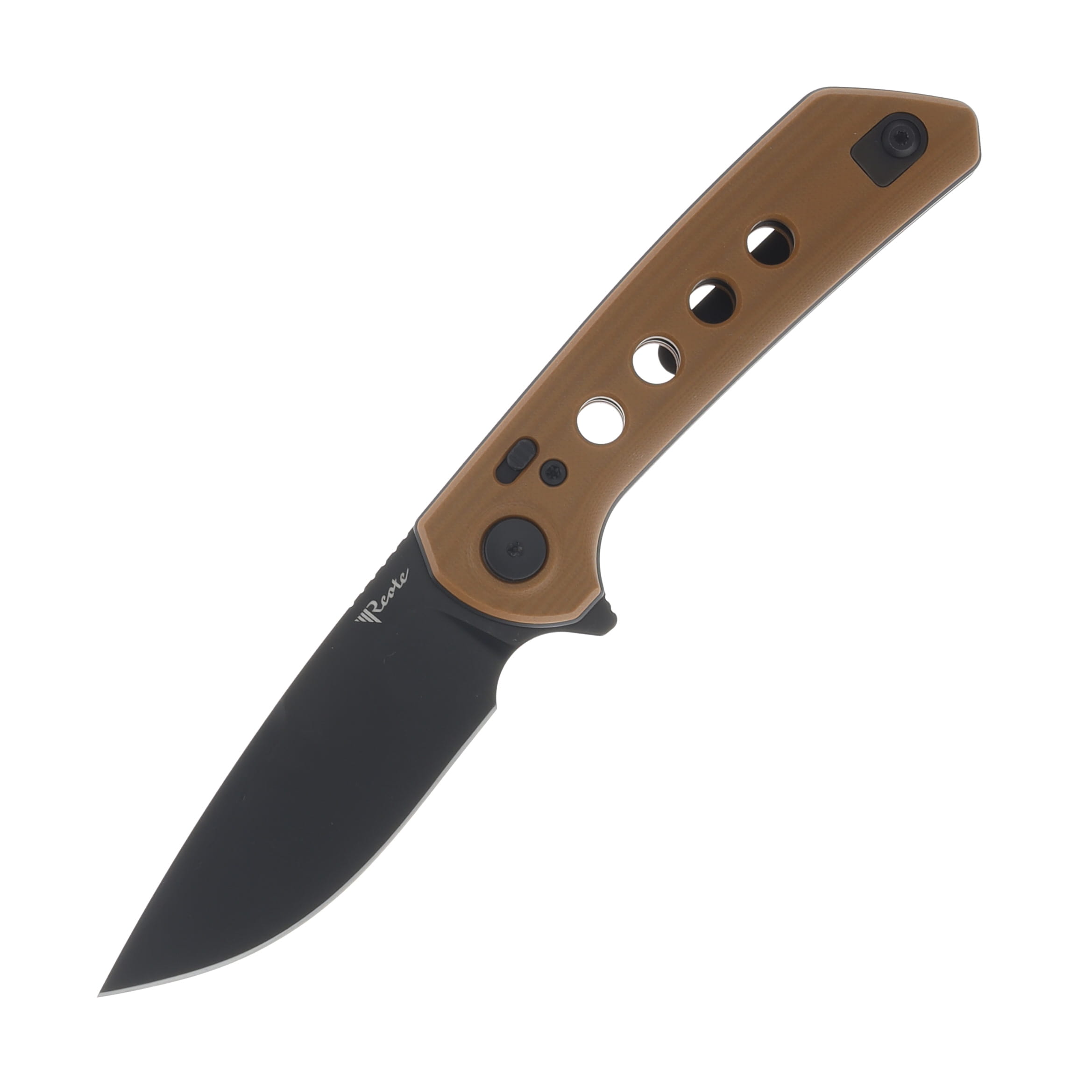 Reate PL-XF Folding Knife Tan 3.4 Inch Plain Black PVD Drop Point REPL-XF10 View 1