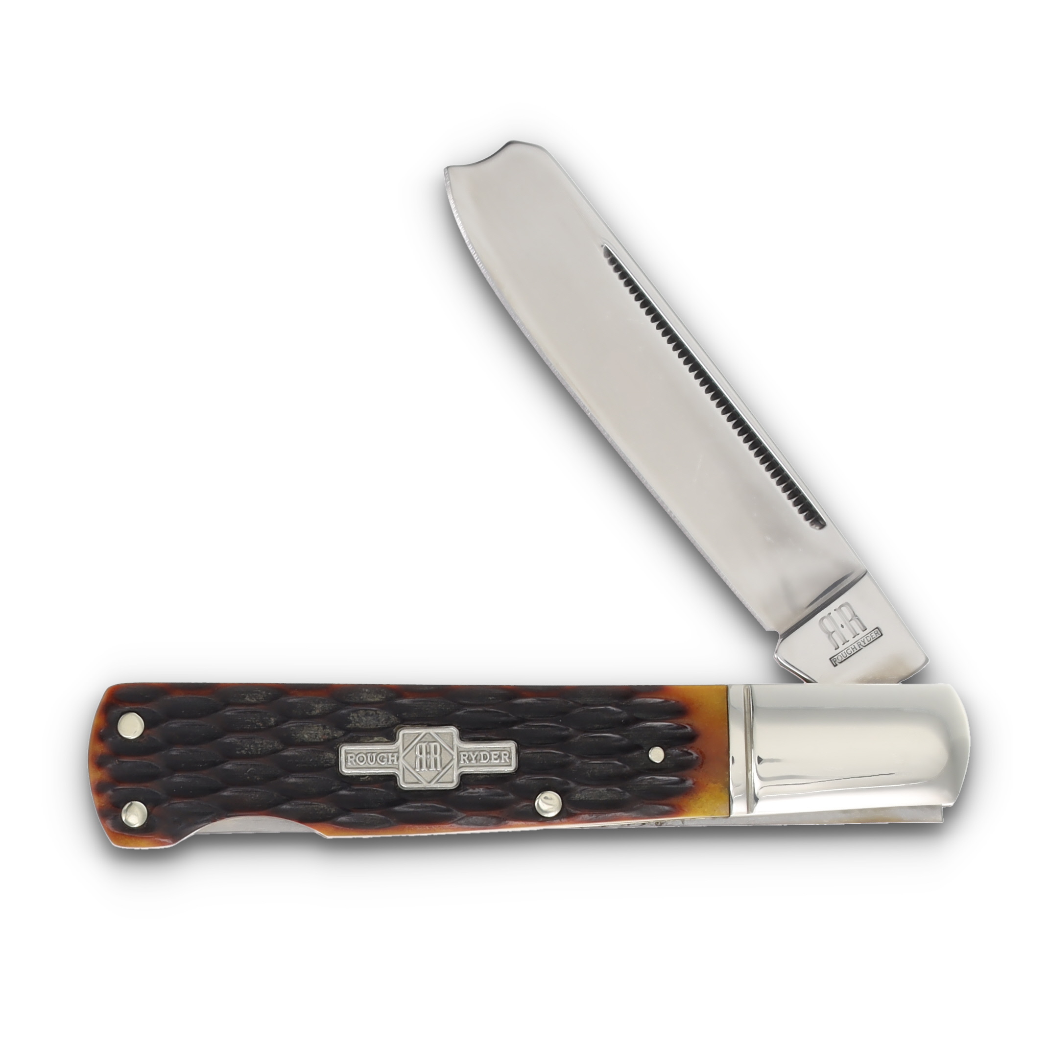Rough Ryder Amber Jigged Bone One Armed Razor Lockback Folding Knife RR763 View 1