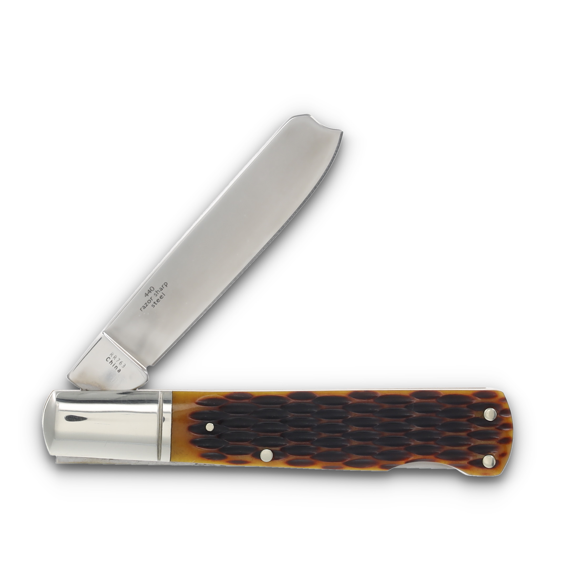 Rough Ryder Amber Jigged Bone One Armed Razor Lockback Folding Knife RR763 View 2