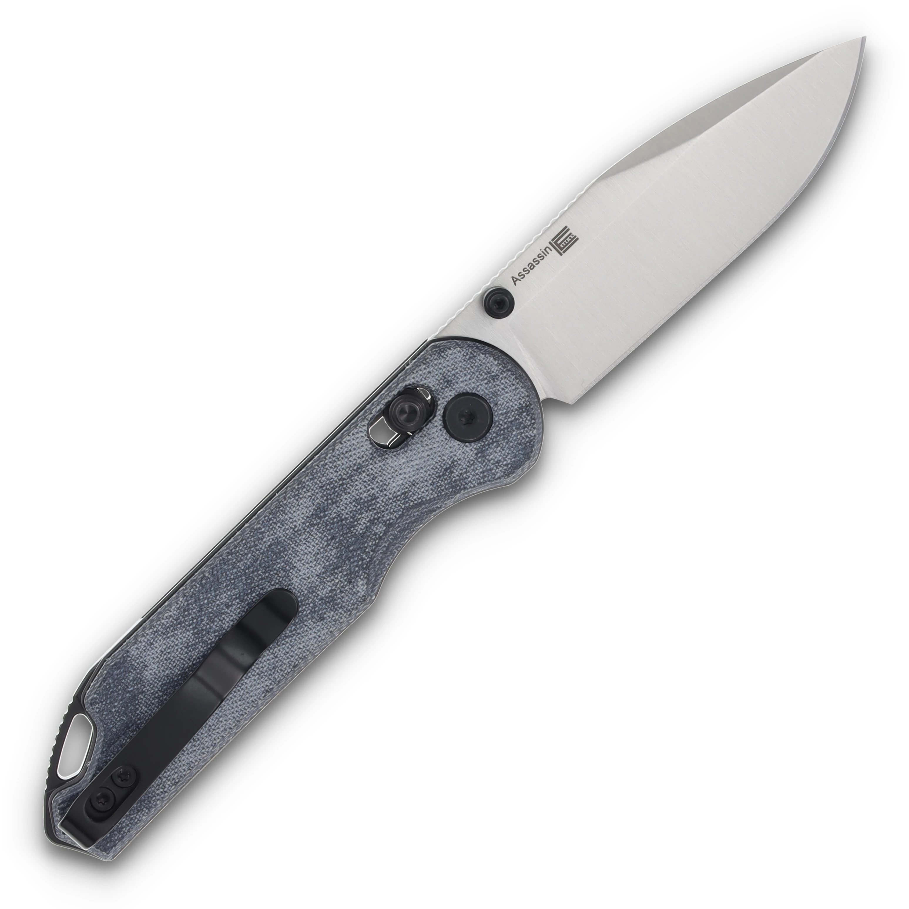 Kizer Assassin Folding Knife Blue Denim 3.1in Plain Satin Drop Point V3549A2 View 2