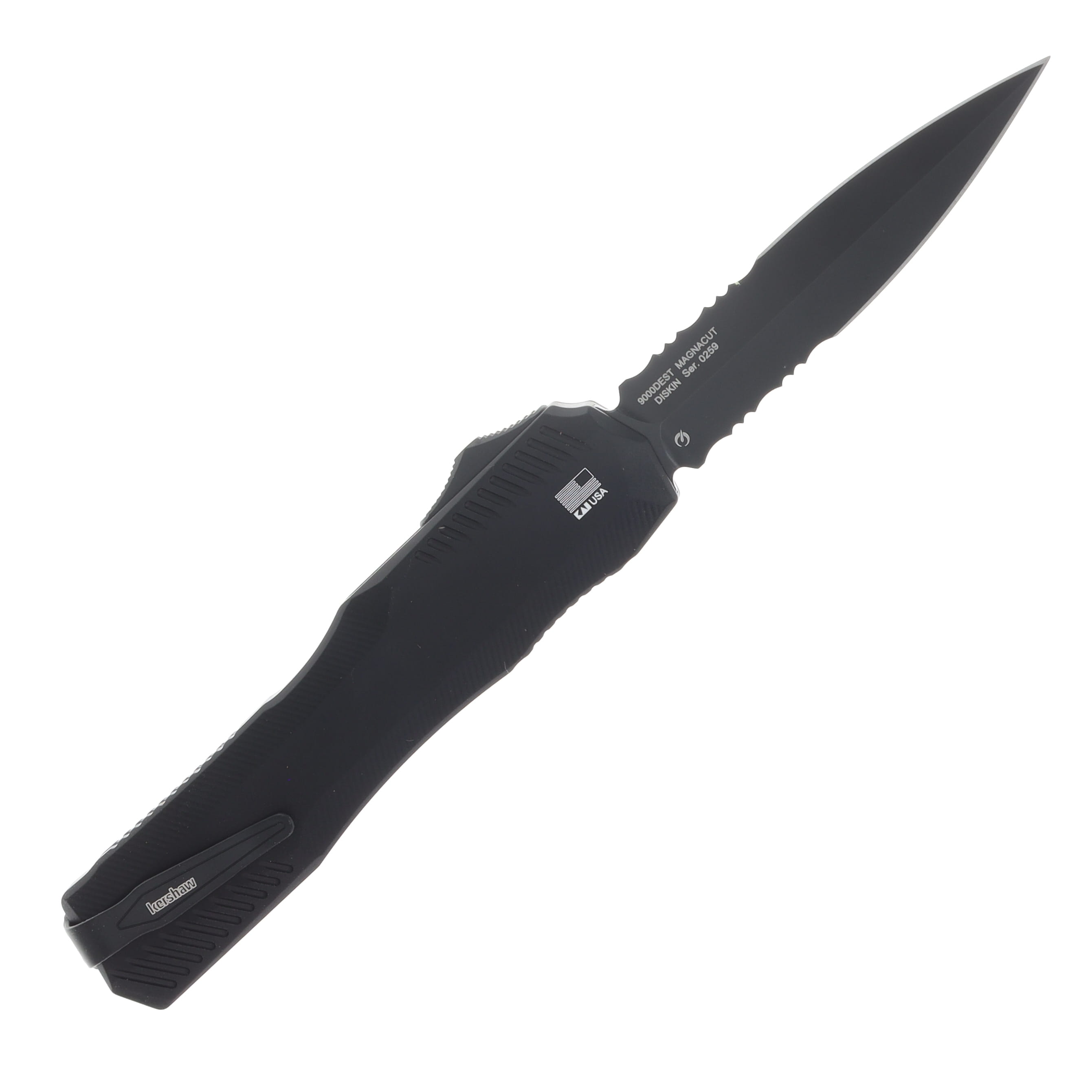 Kershaw Livewire OTF Auto Knife Black - 3.45in Black D/E Combo Edge Dagger P/S AUKS9000DEST View 2
