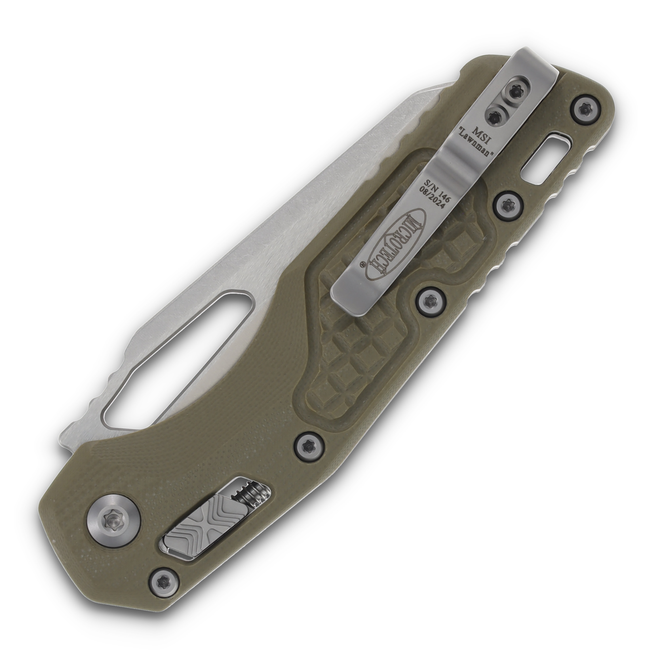 Microtech MSI Lawnman Frag OD Green Folding Knife 3.88” Stonewash Blade MT21010FRGTODLM View 2