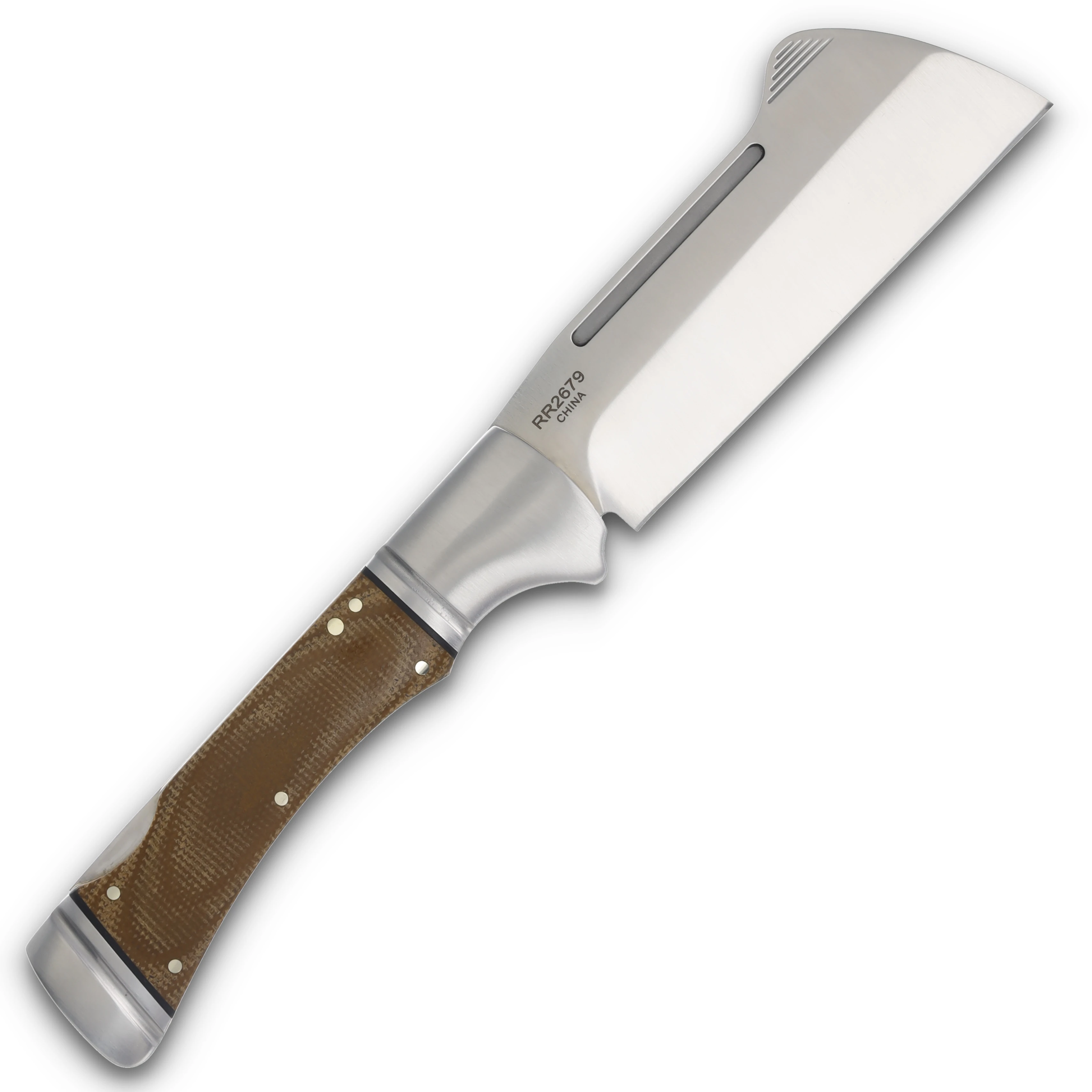 Rough Ryder Camp Side Cleaver Brown Burlap Micarta RR2679 View 2