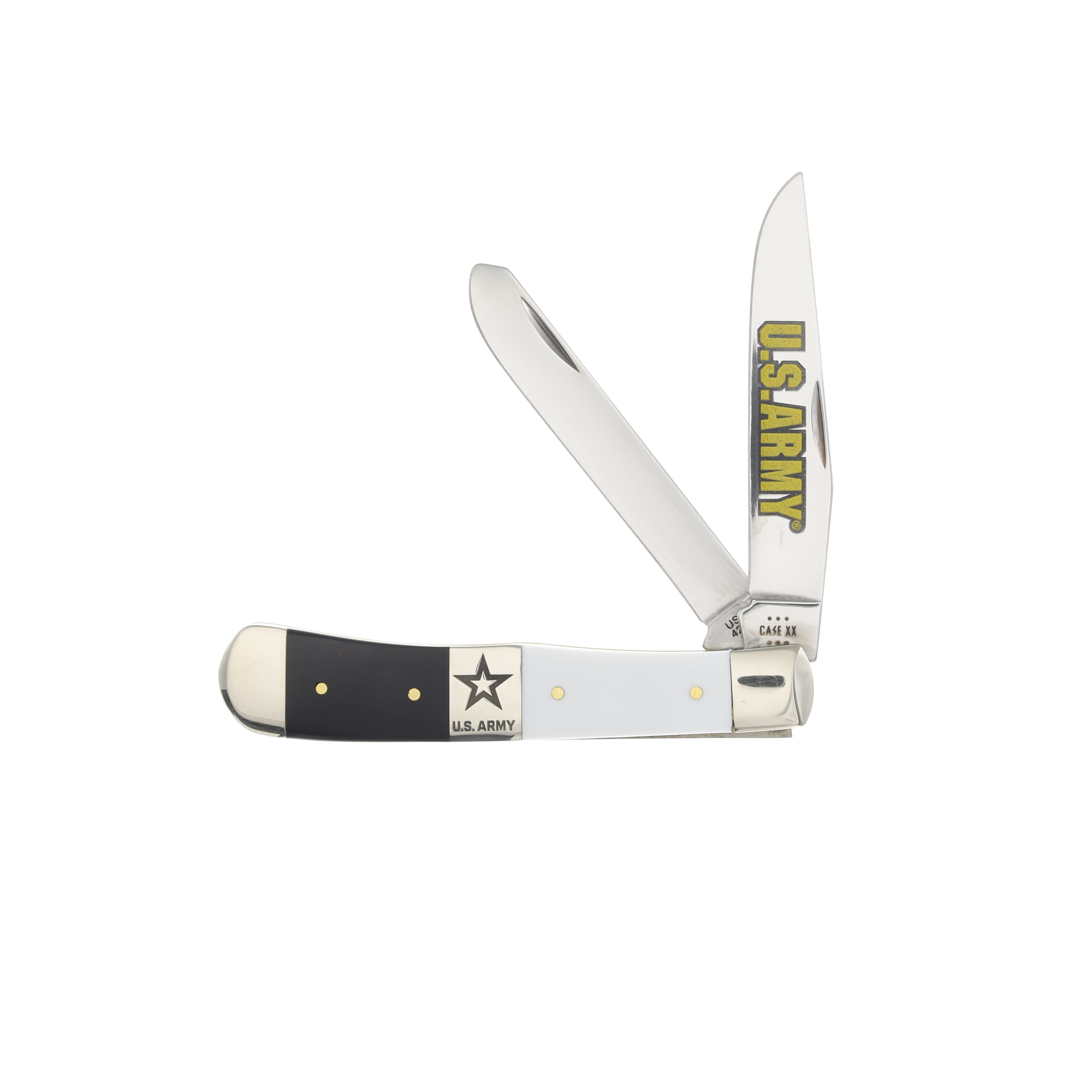 Case XX U.S. Army Black and White Smooth Synthetic Center Bolster Trapper CA15059 View 1