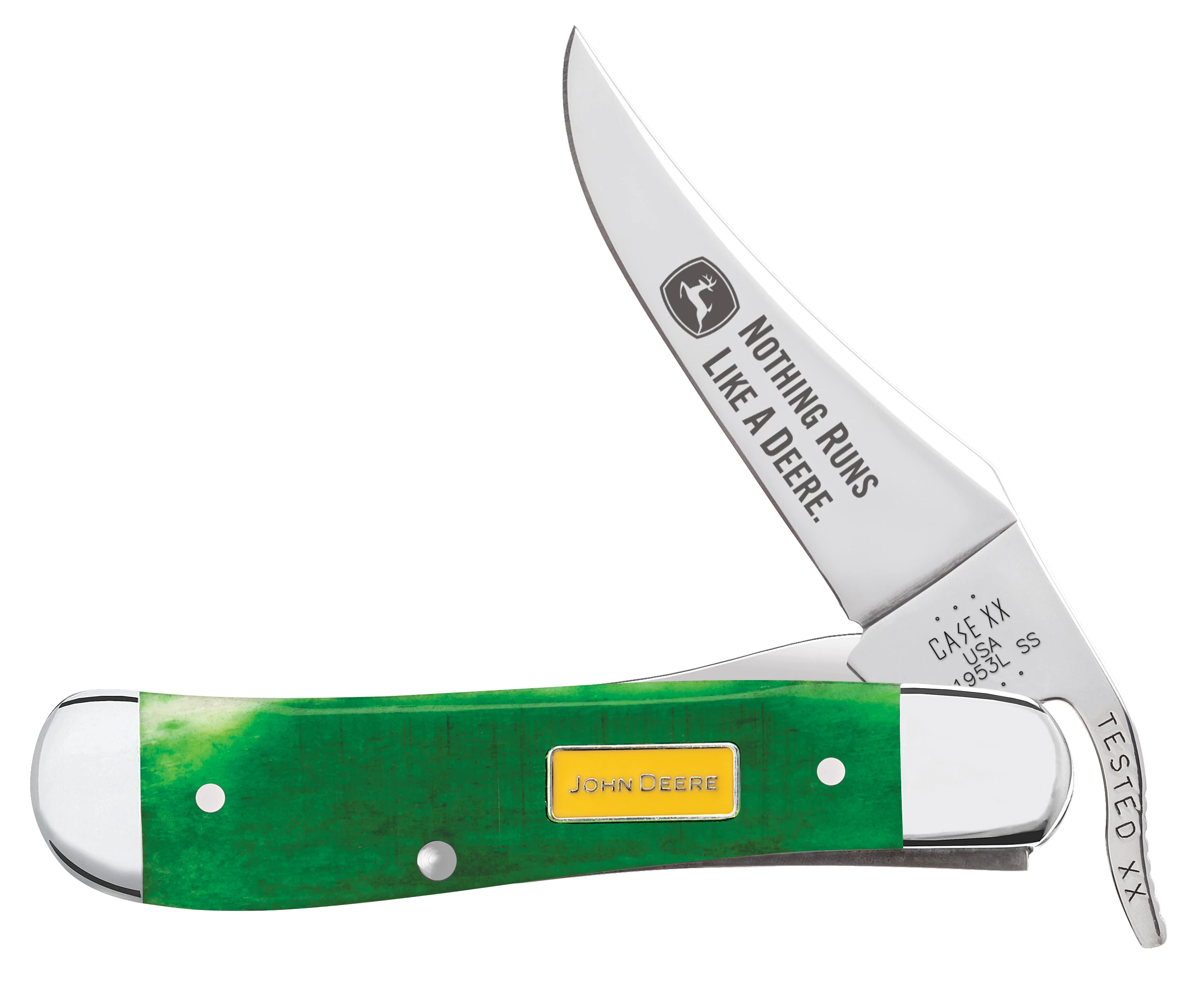 Case XX John Deere Sawcut Green Bone RussLock Folding Knife CA15798 View 1