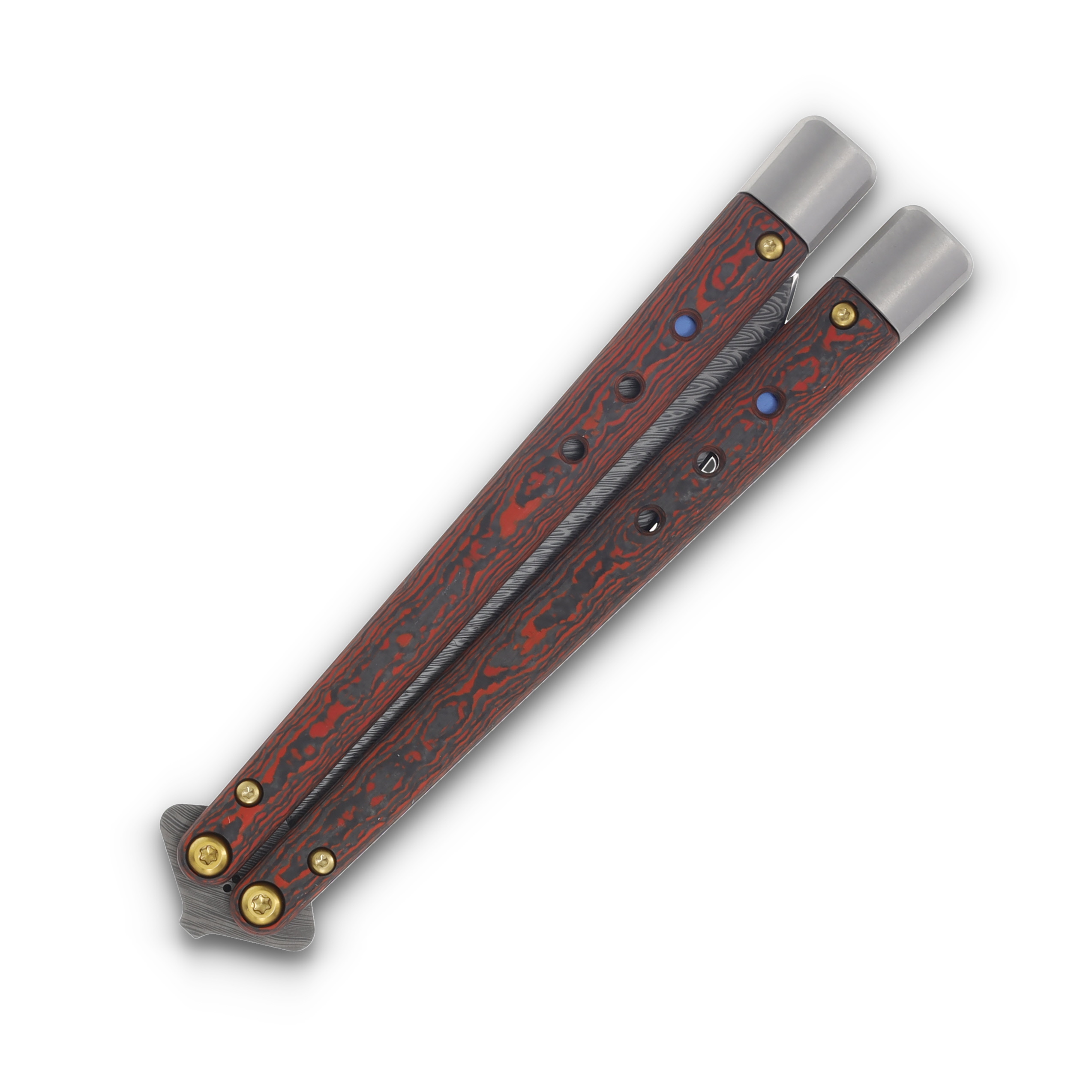 Benchmade Necron Gold Class Lava Flow Balisong Knife 4.59in Scimitar Damasteel BM99-241 View 8
