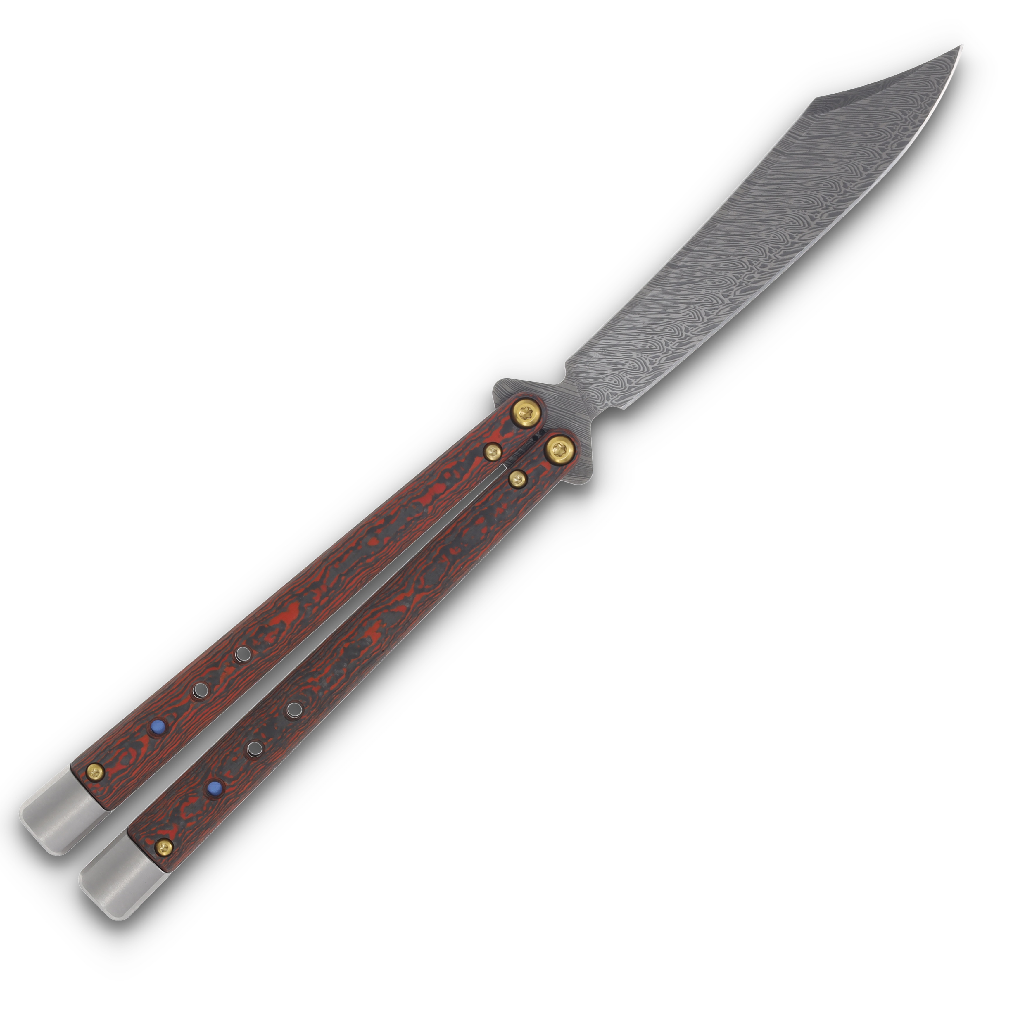 Benchmade Necron Gold Class Lava Flow Balisong Knife 4.59in Scimitar Damasteel BM99-241 View 4