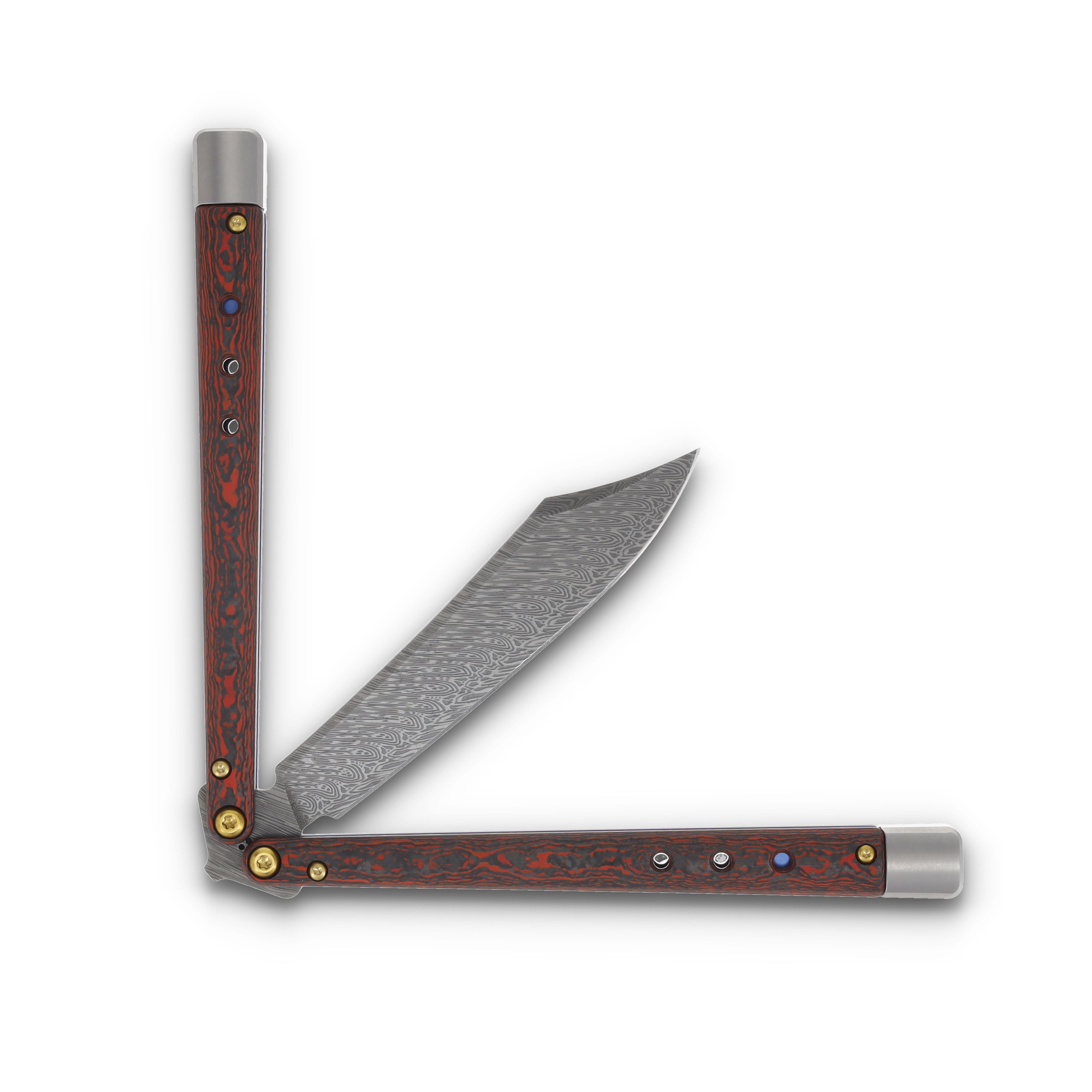 Benchmade Necron Gold Class Lava Flow Balisong Knife 4.59in Scimitar Damasteel BM99-241 View 5