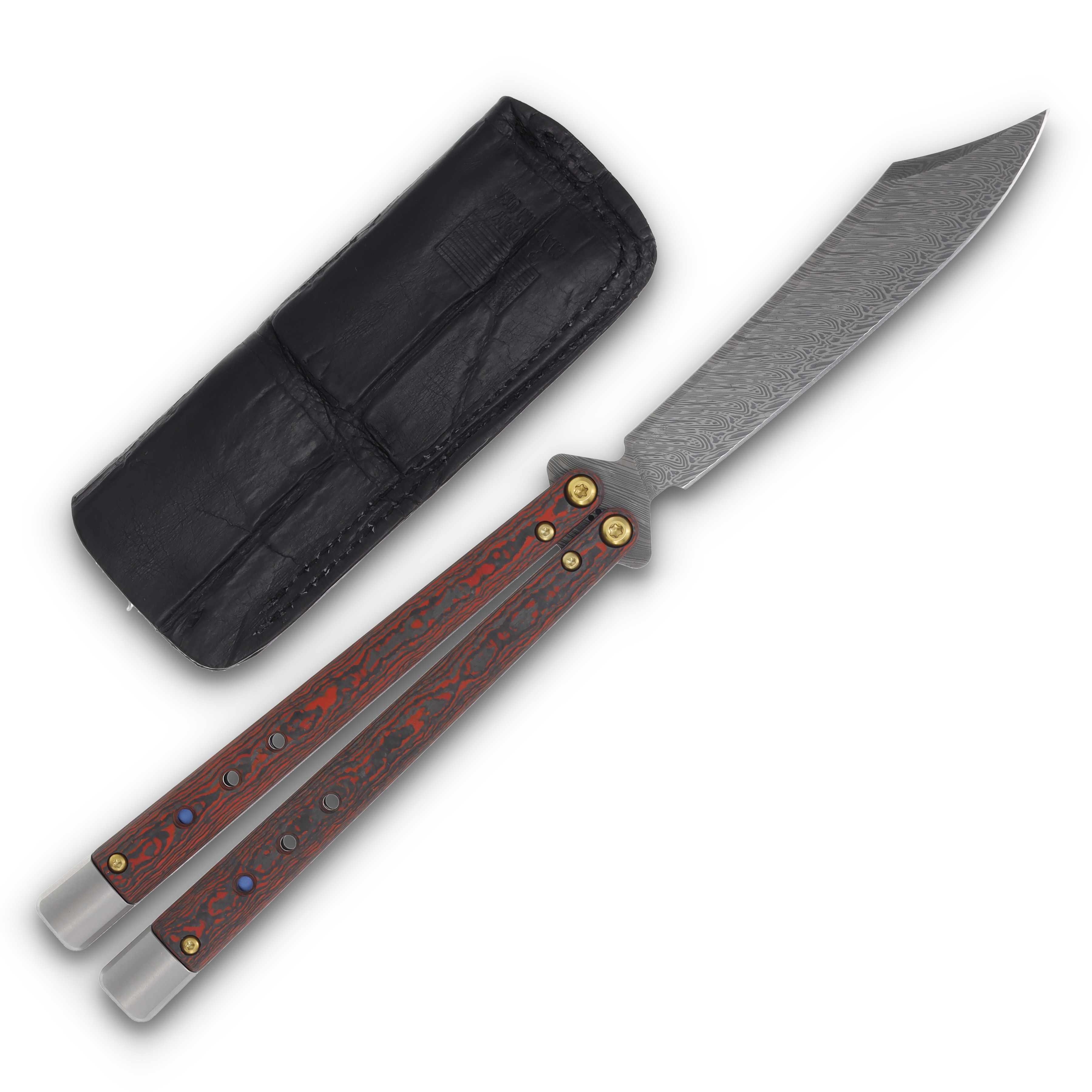 Benchmade Necron Gold Class Lava Flow Balisong Knife 4.59in Scimitar Damasteel BM99-241 View 2