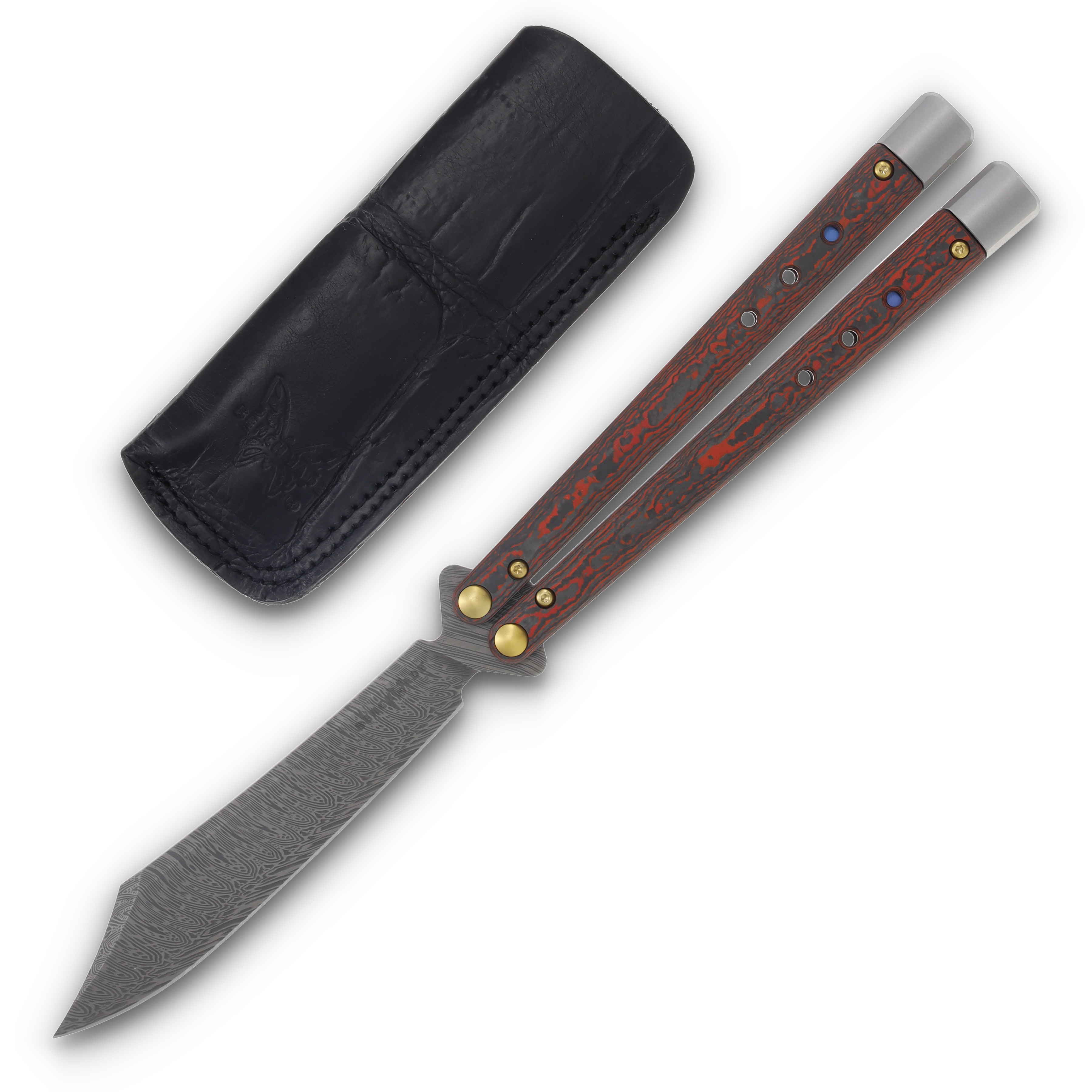 Benchmade Necron Gold Class Lava Flow Balisong Knife 4.59in Scimitar Damasteel BM99-241 View 1