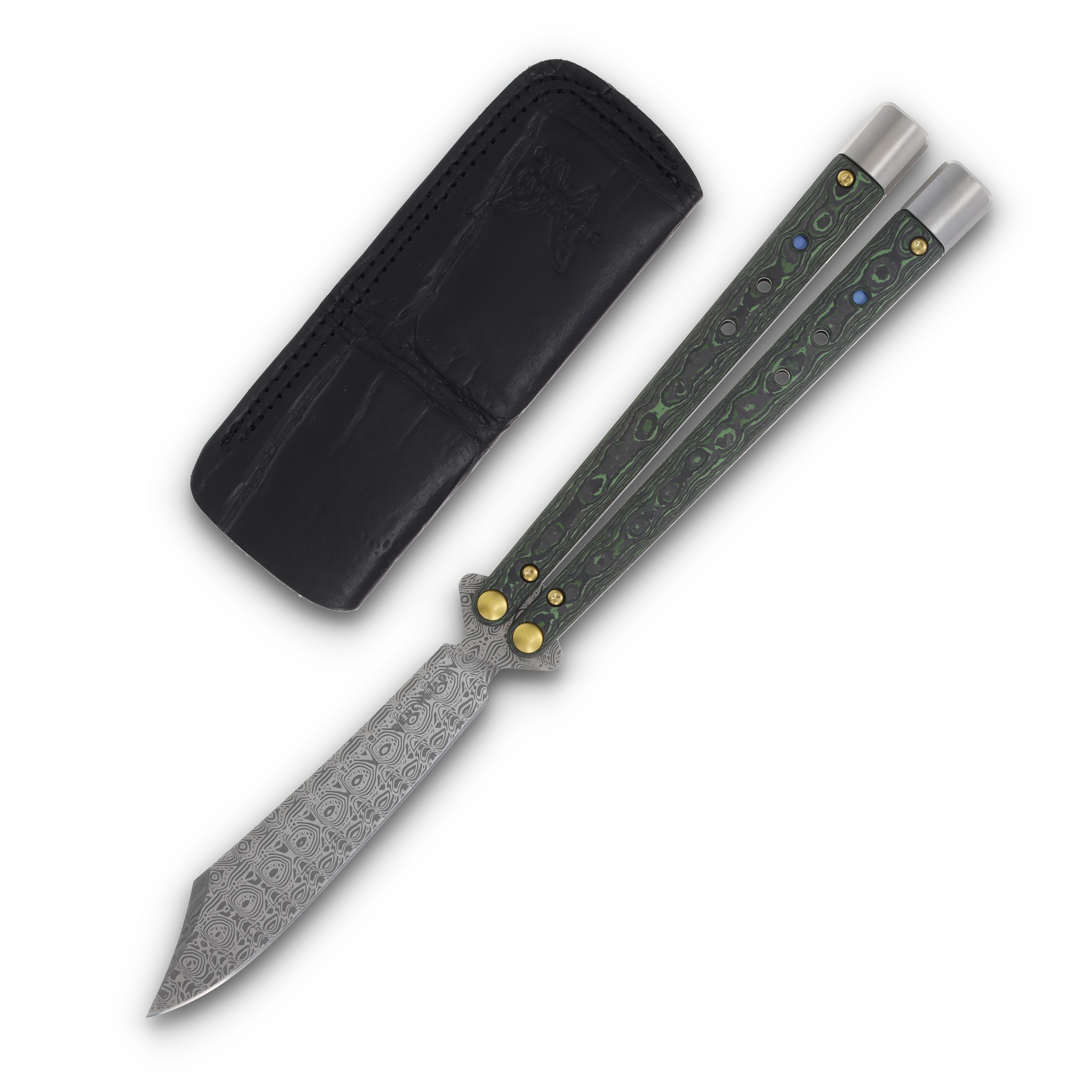 Benchmade Necron Gold Class Jungle Wear Balisong Knife 4.59in Scimitar Damasteel BM99-242 View 1